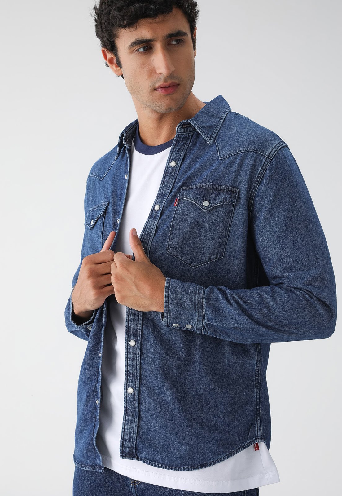 Camisa Jeans Levis Reta Bolsos Azul