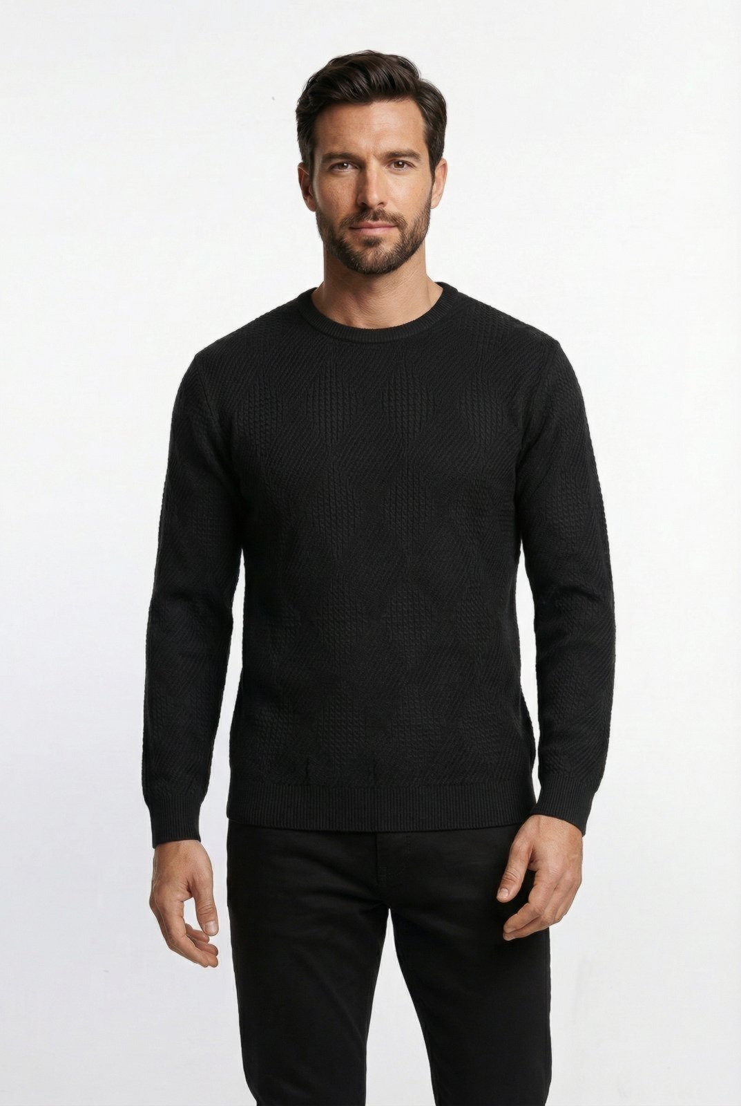 Blusa masculina trabalhada gola redonda 90216 - Preto