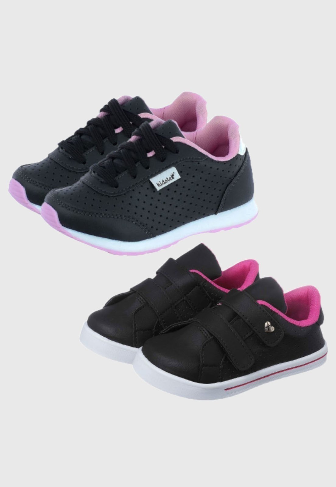 Infantil – Kit 2 Pares de Tênis Feminino Escolar Jogging e Casual Preto tep