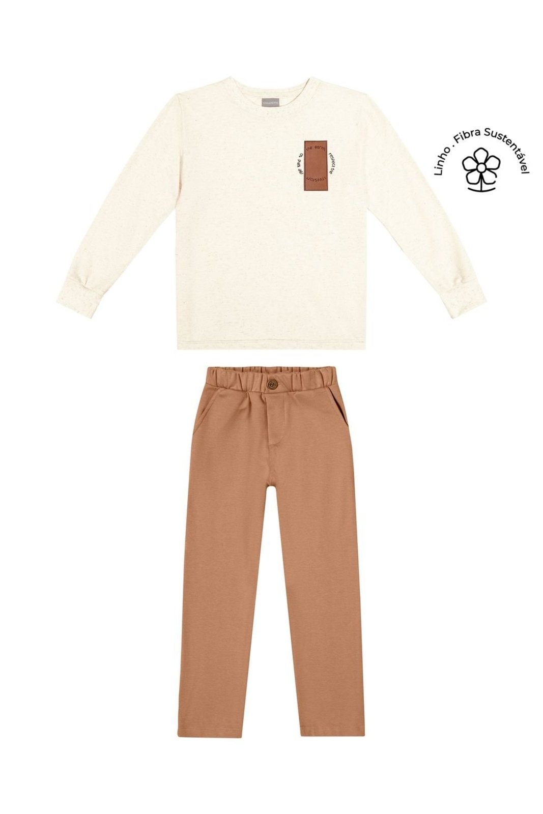 Infantil - Conjunto Longo Menino Bordado Colorittá Bege