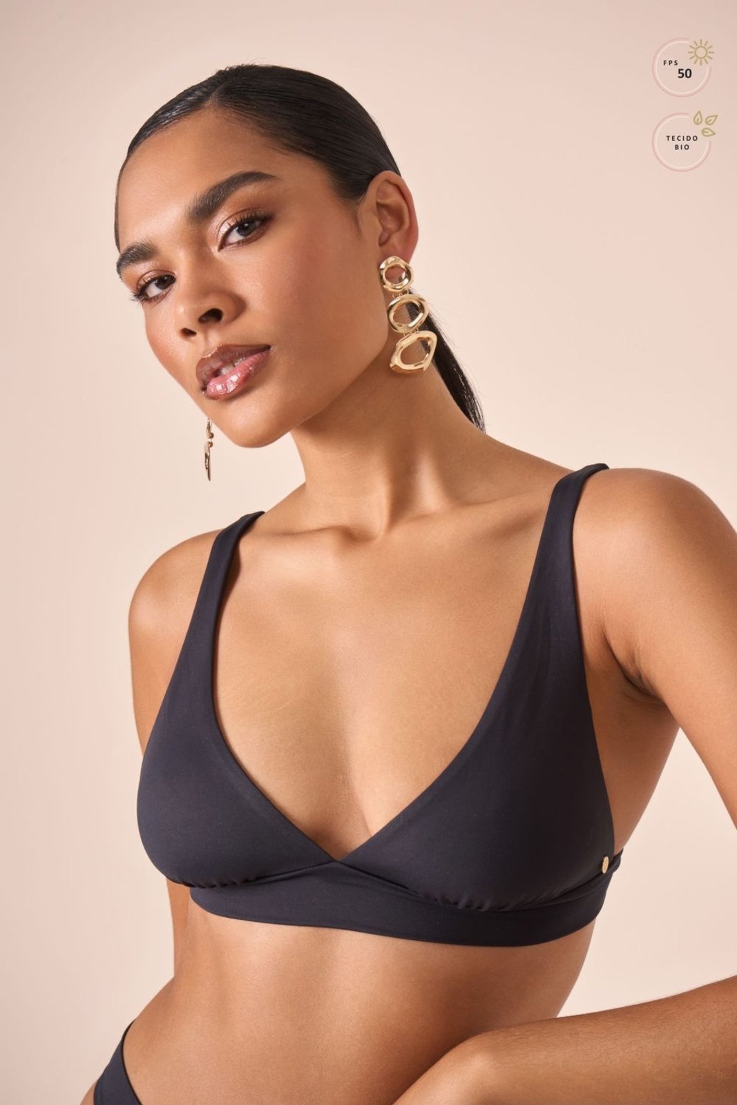 Top Biquíni Halter Lari Corpo Preto Suntime
