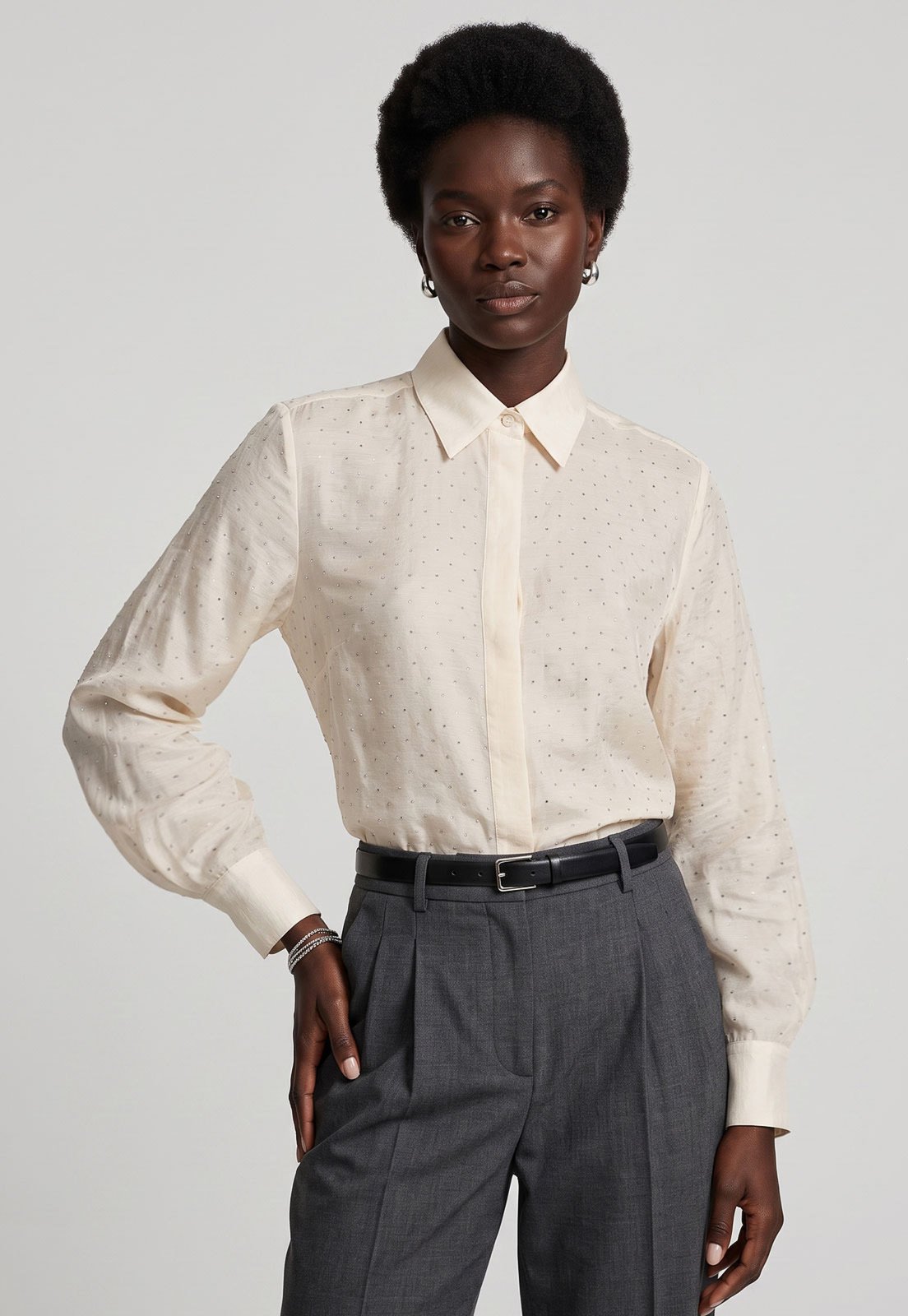 Camisa Feminina Mango Romp Off White