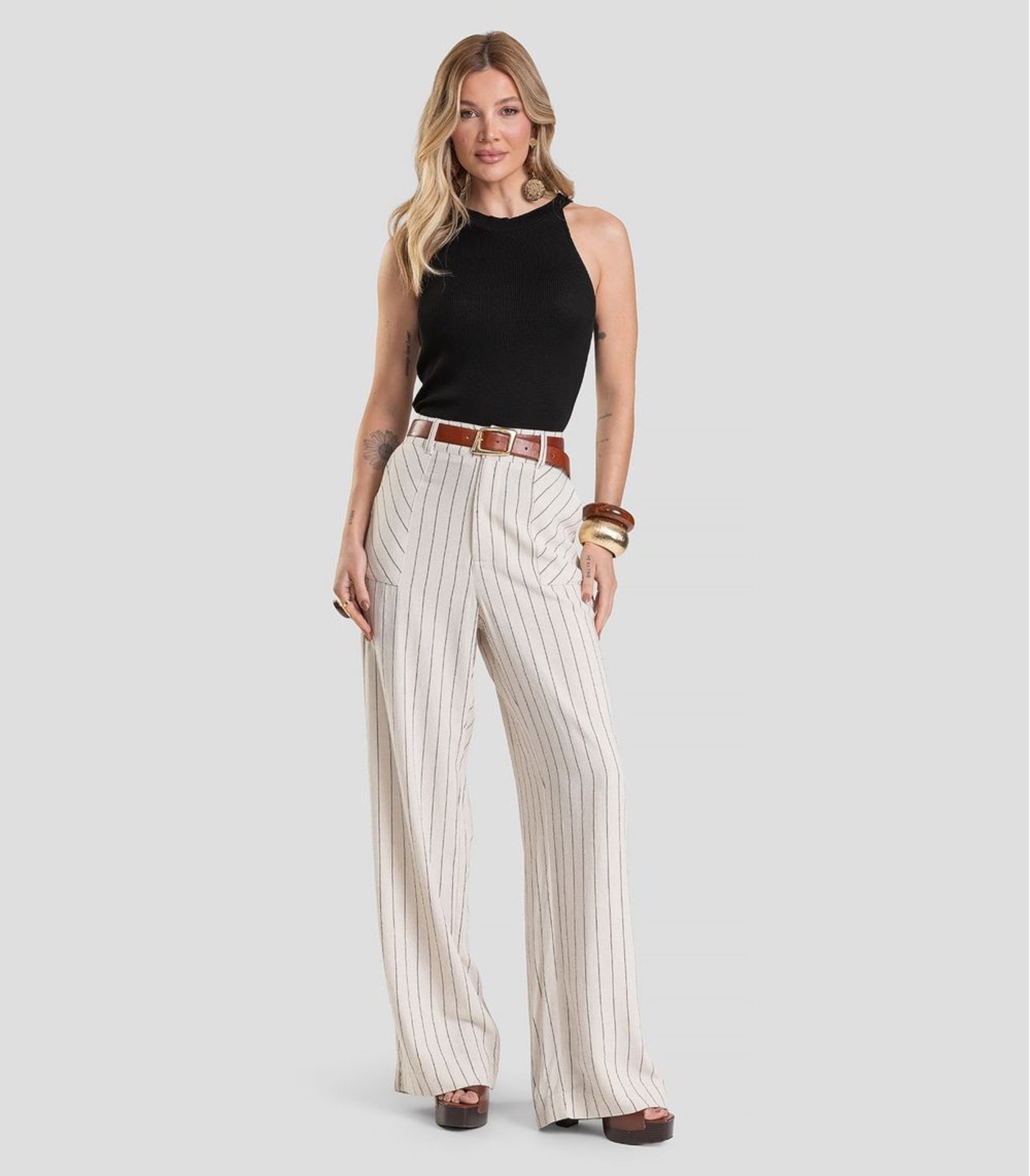Calça Pantalona Feminina Dianna Bege