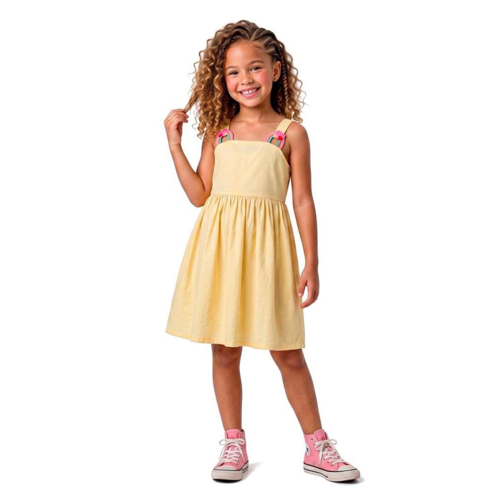 Infantil - Vestido Depois do Arco-Íris Amarelo Alphabeto
