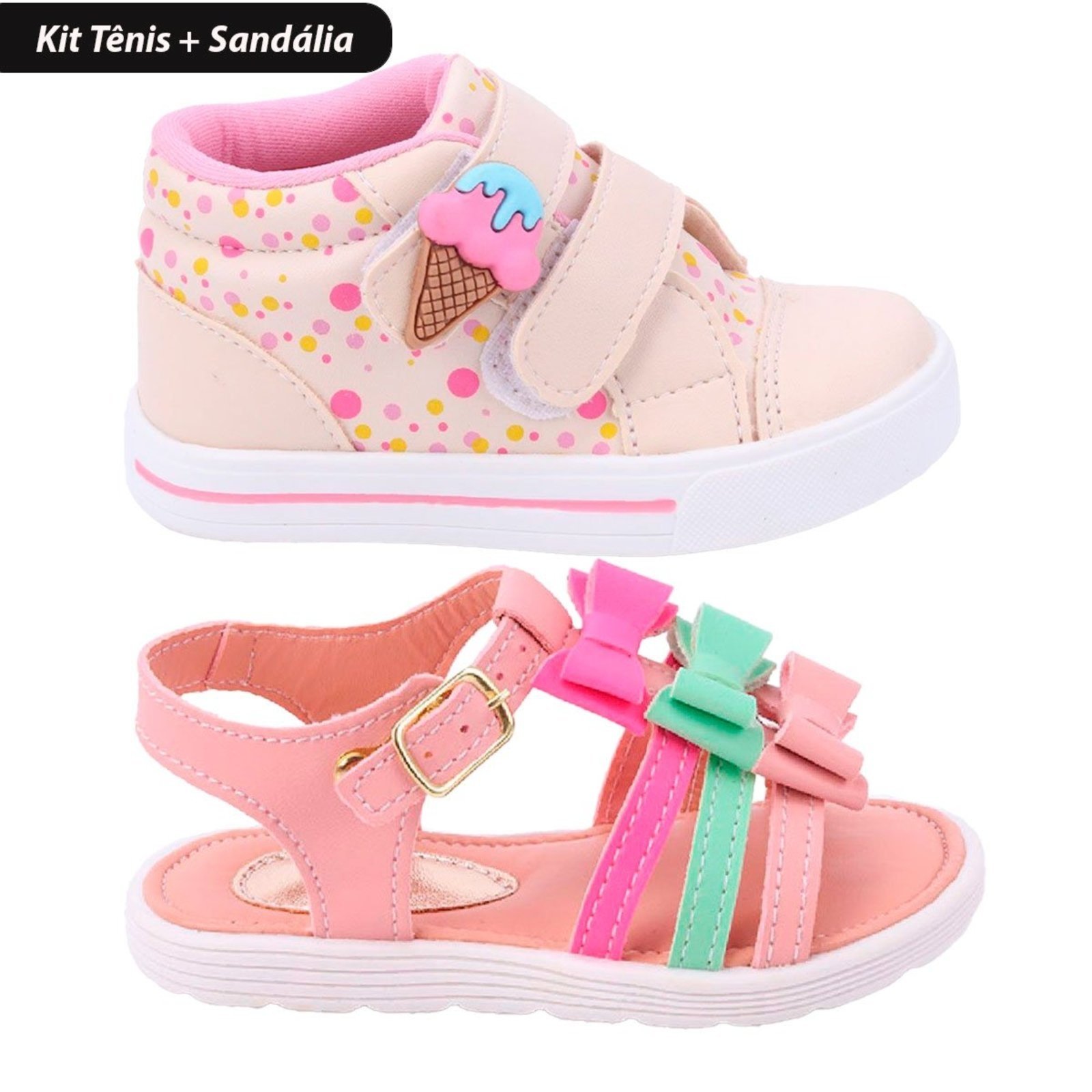 Infantil - Kit 2 Pares Tênis e Sandália Feminina FanClub - Off White e Nude/Multicolorido
