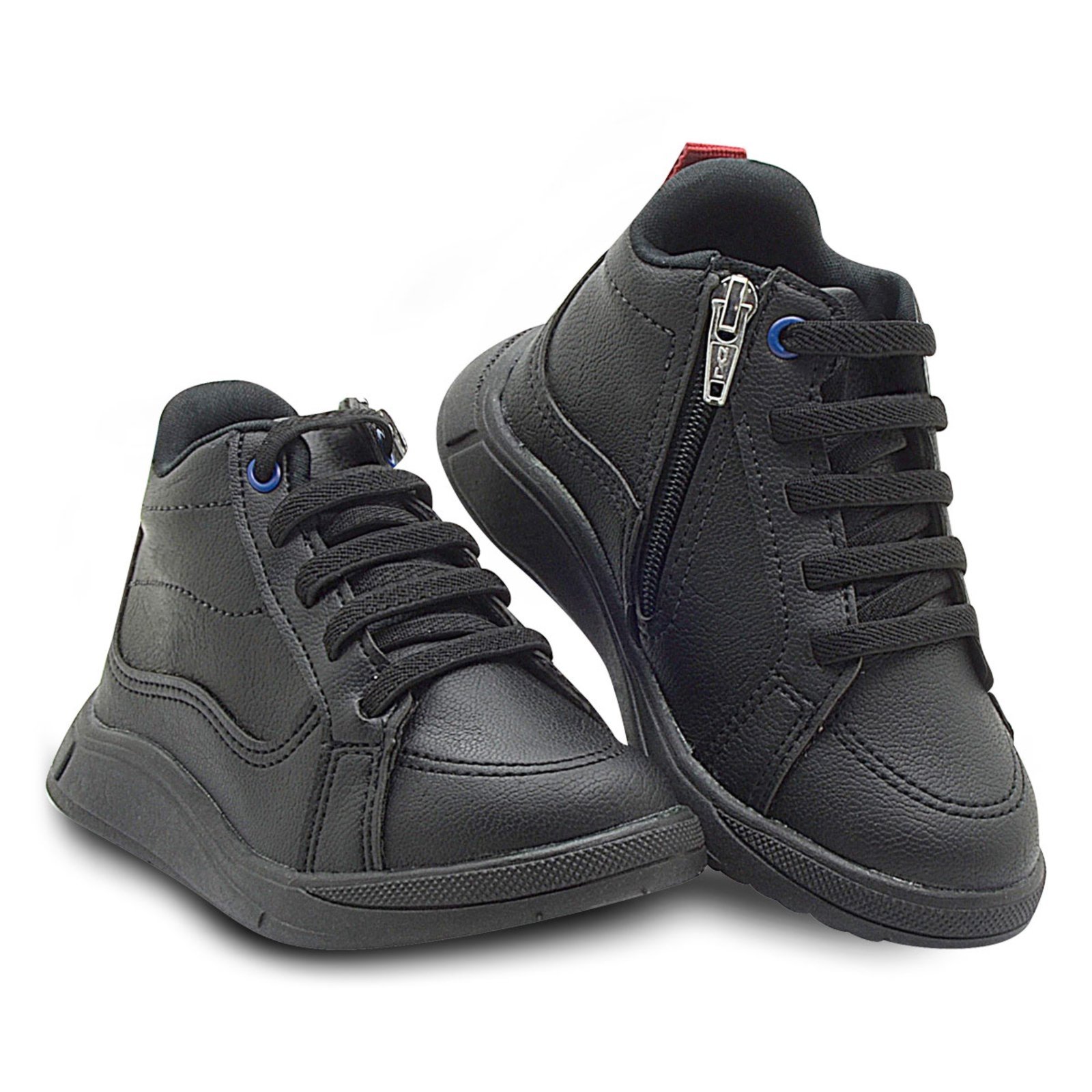 Vista 3 Infantil - Tênis Abotinado Masculino Pé com Pé Botinha Cano Alto Meninos preto Pé com pé preto