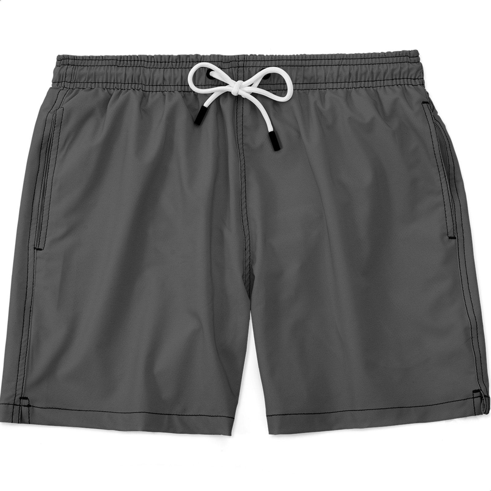 Shorts Masculino Básico Tactel e Elastano Leve c/ Elástico e Cordão Ajustável na Cintura Bolsos Laterais e Secagem Rápida Uso Casual Treino Academia Cinza Escuro Chumbo