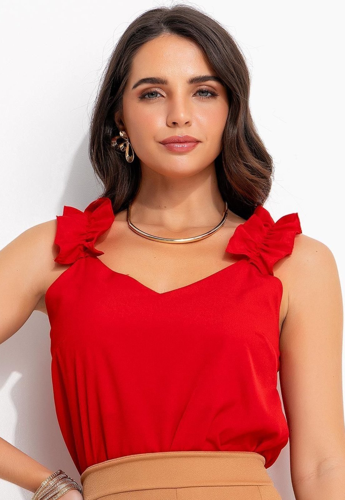 Blusa Em Crepe Plano Vermelha Quintess