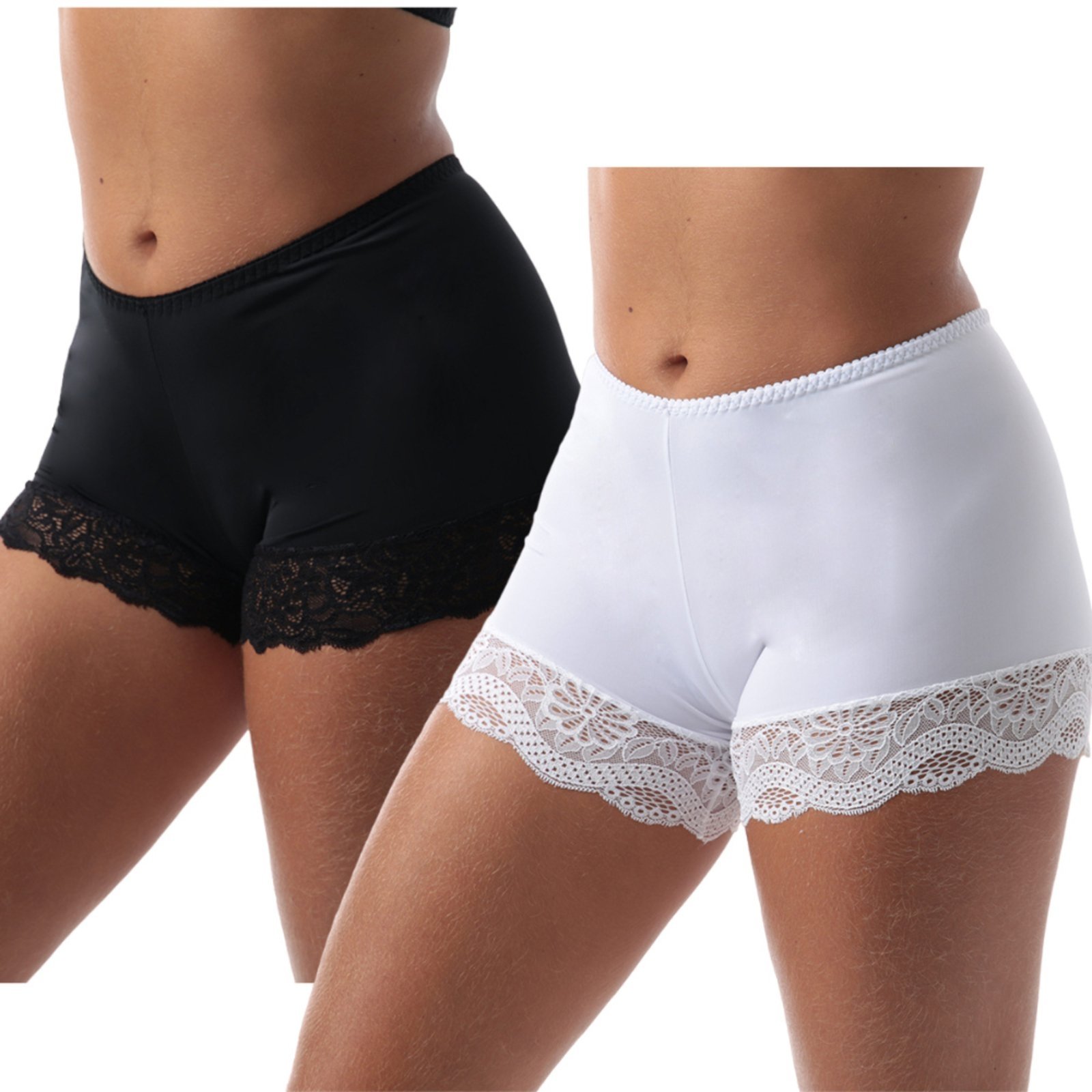 Kit 2 Short Anágua Com Renda Reflexo Íntimo Segunda Pele Curta Branco e Preto