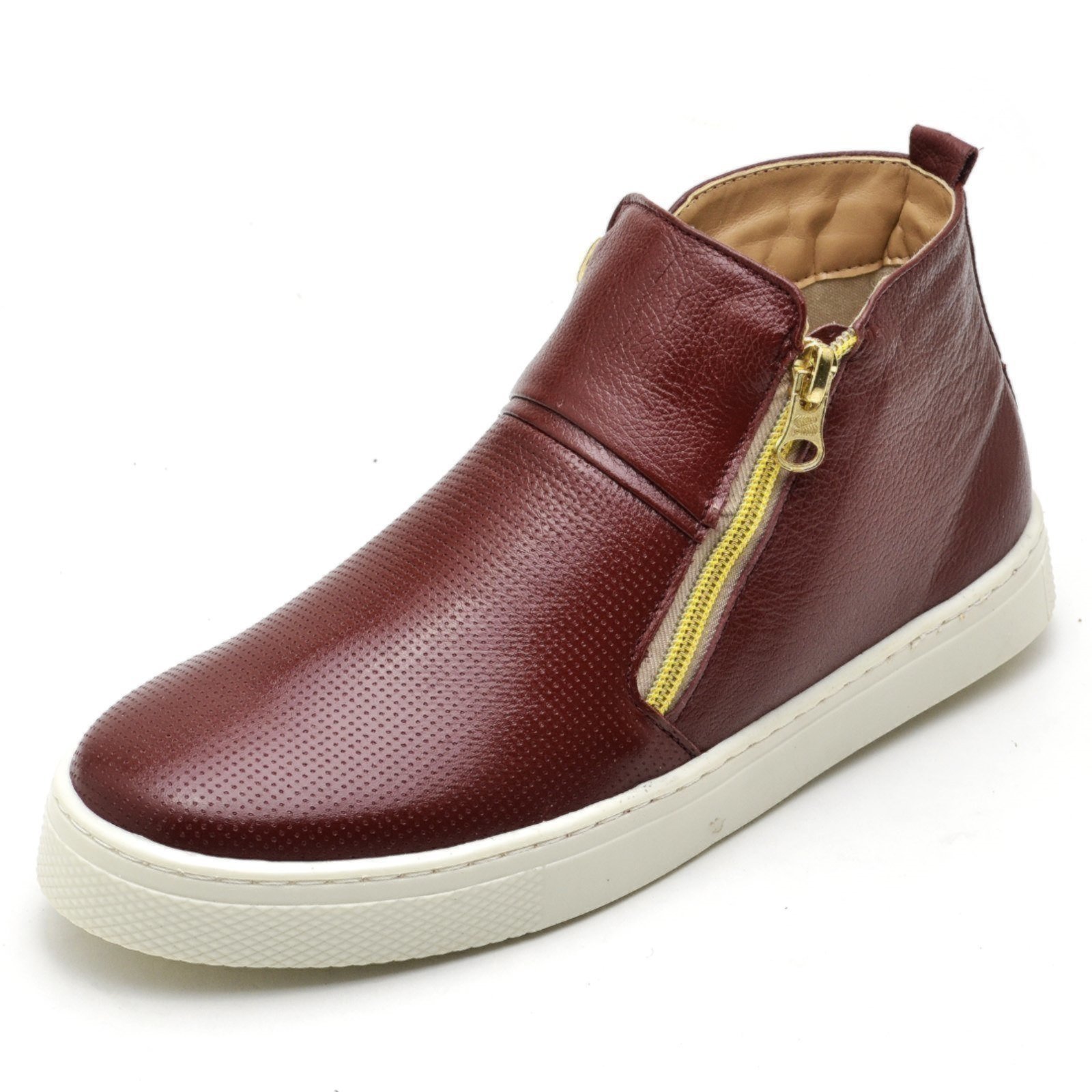 Tênis Slip on Cano Alto Casual Em Couro Macio Estiloso Bordô