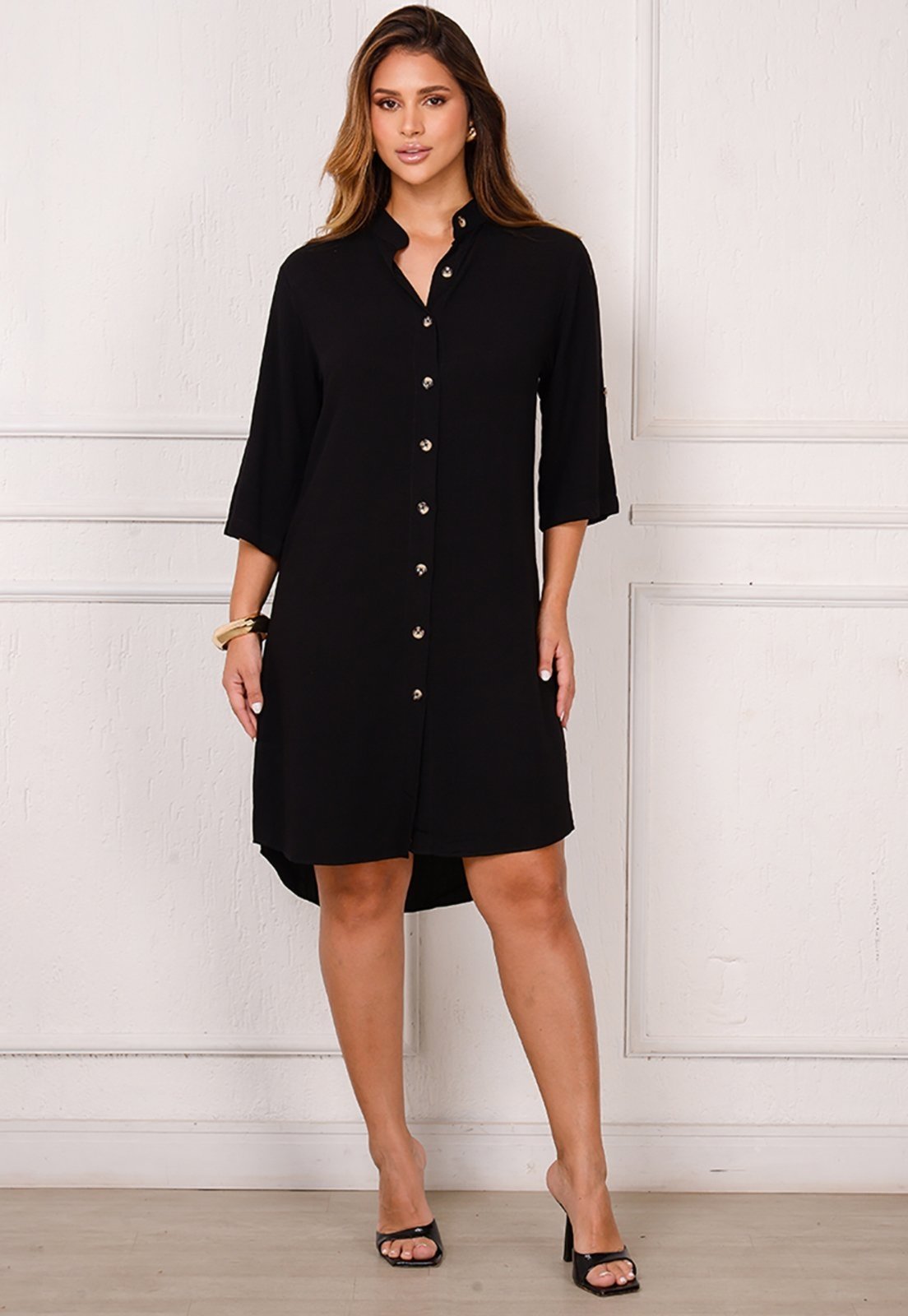 Vestido Chemise Botões M/C B’Bonnie Vitória Preto