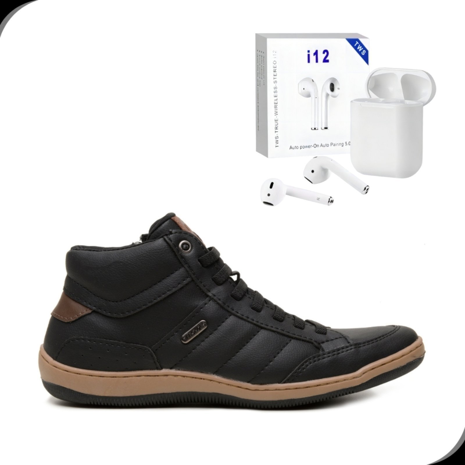 Sapato Cano Alto Botinha Casual Masculino Calce Fácil Moderno Resistente Rovetto Com Fone Sem Fio