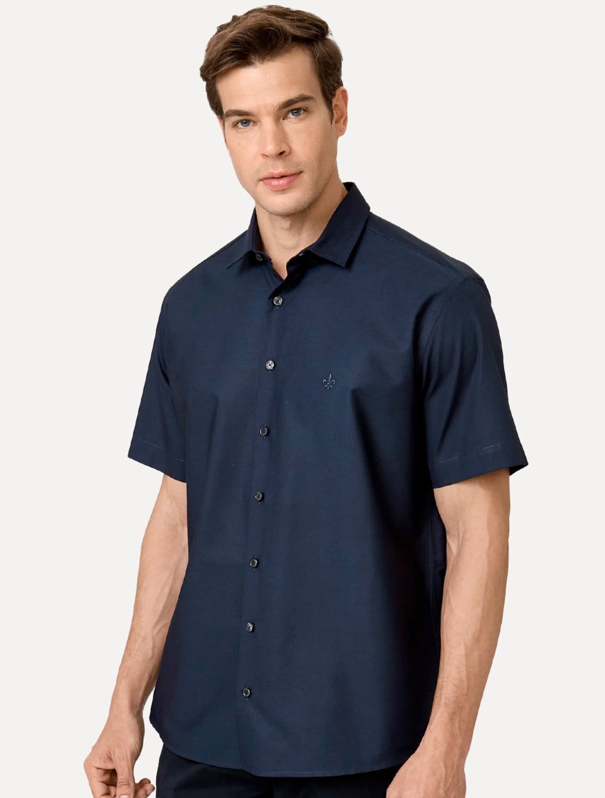 Camisa Dudalina Masculina Manga Curta Comfort Superfine Cotton Mono Logo Lisa