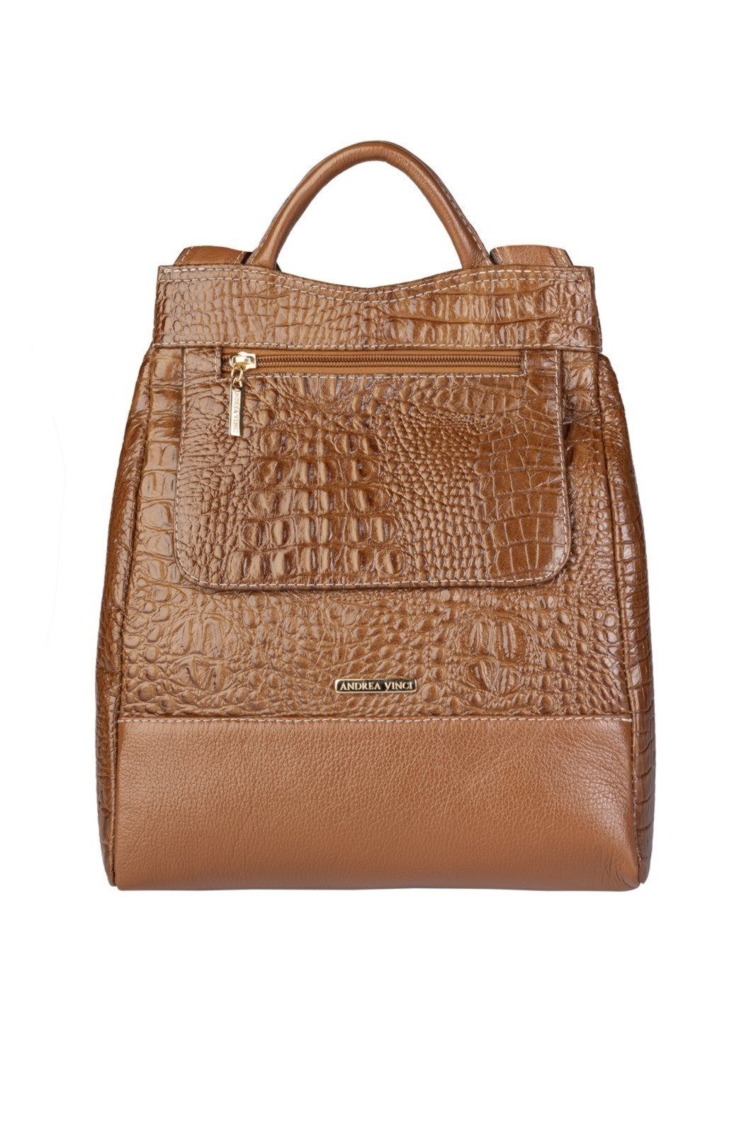 Mochila Andrea Vinci Pequena Antifurto Couro Croco Susan – Caramelo