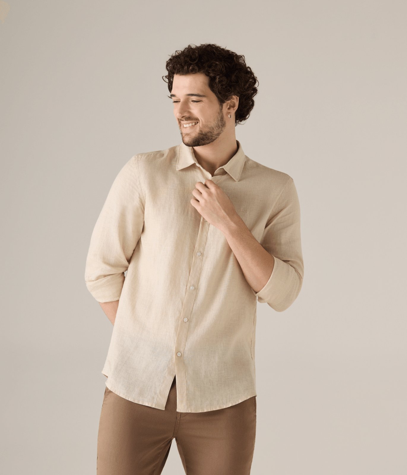 Camisa Makenji Linho Casual Masculina Cru