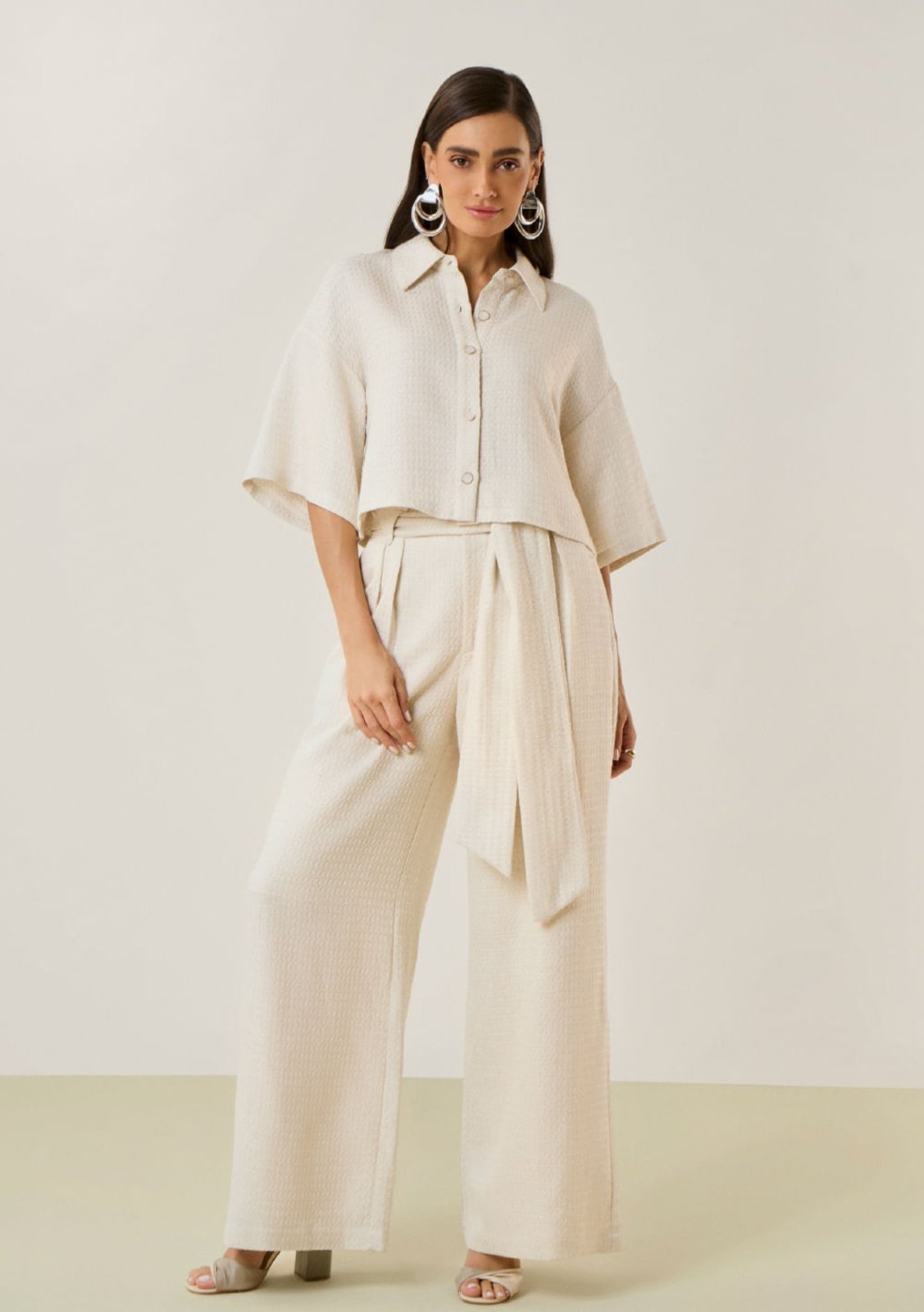 Calça Maria Valentina Pantalona Alta Off-white