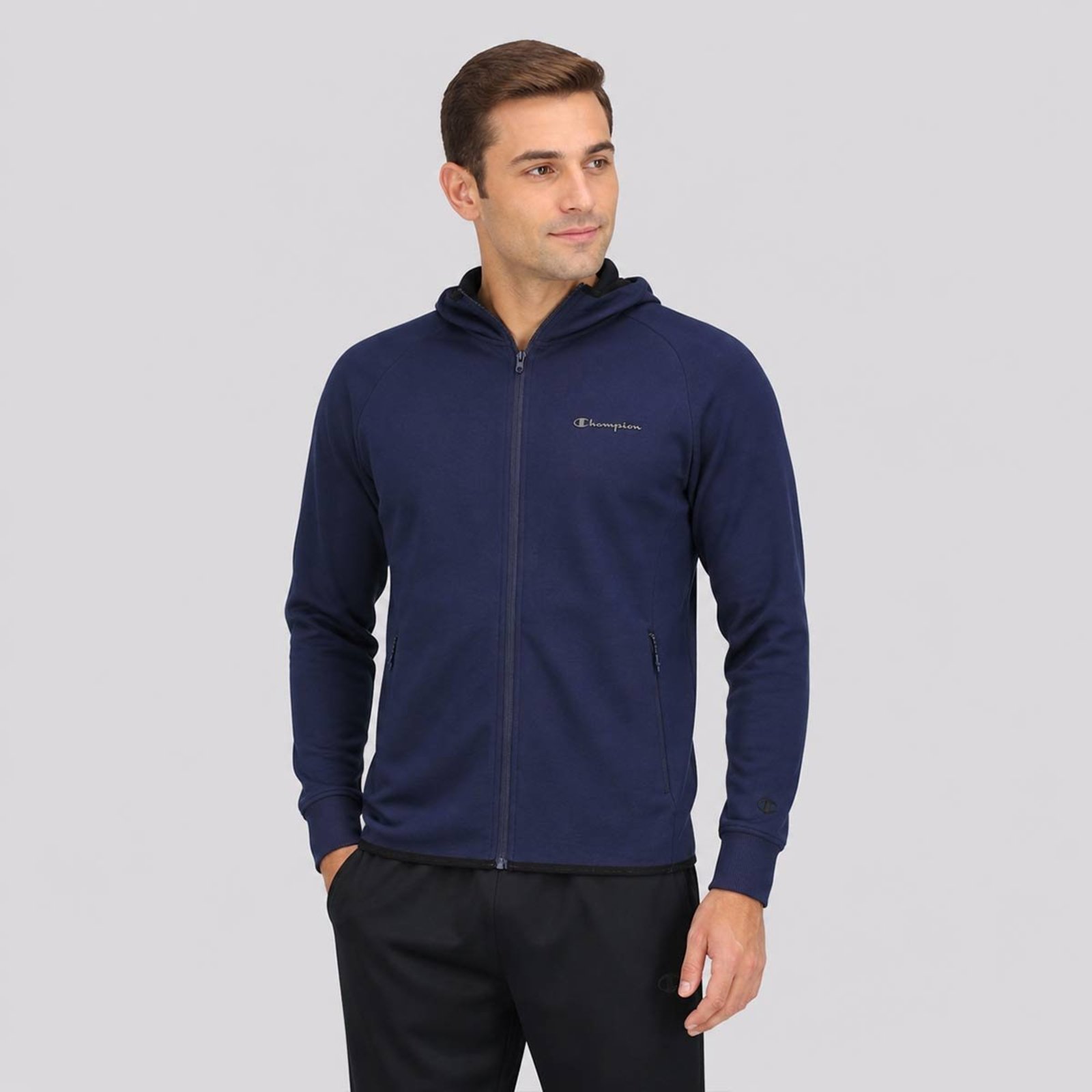 Jaqueta Champion Tech Mini Script Logo Azul Marinho