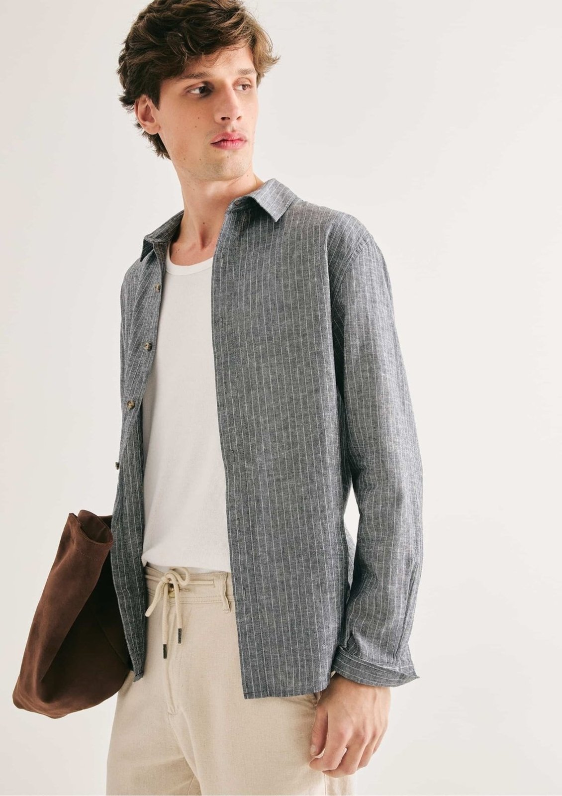 Camisa Masculina Manga Longa Listrada Em Linho Hering