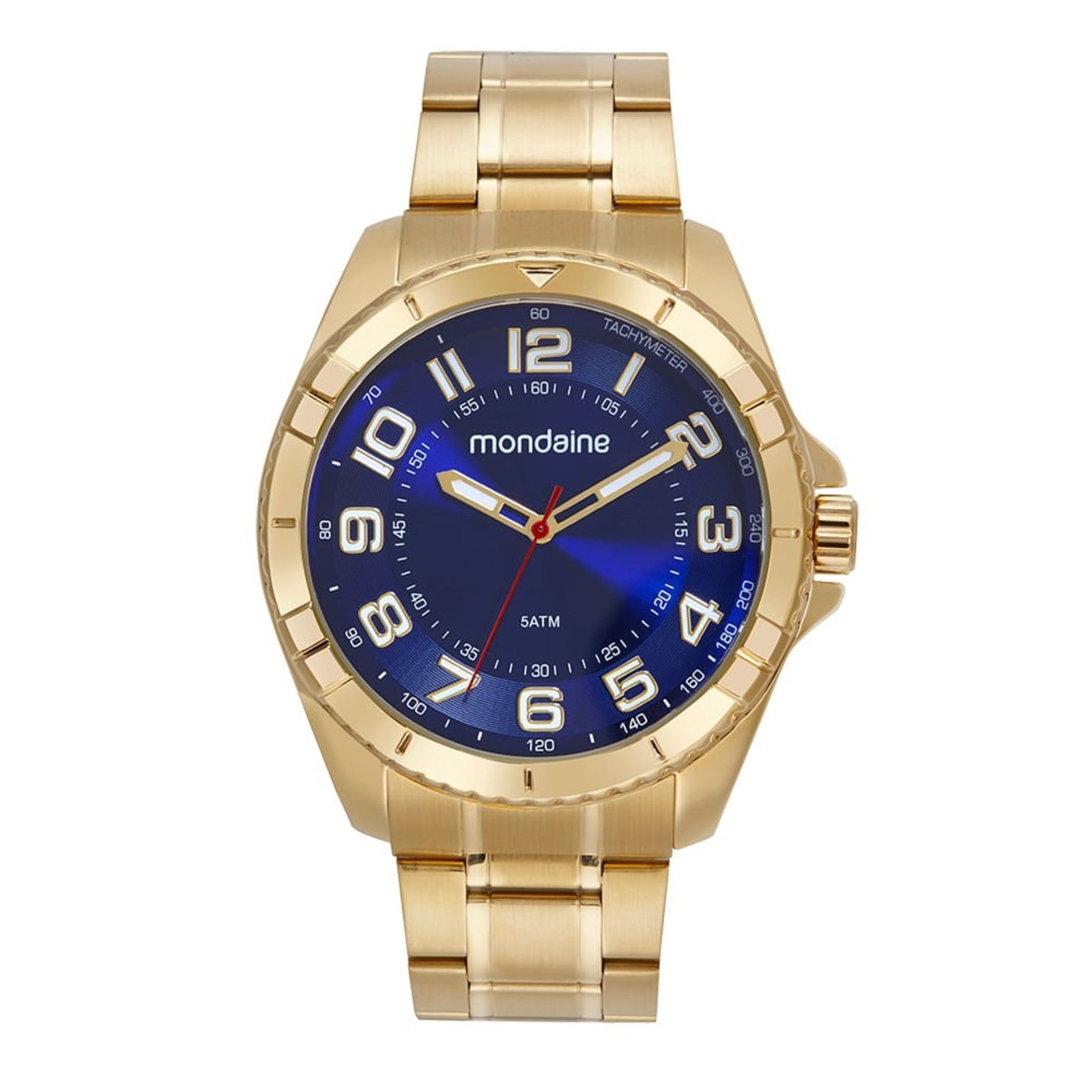 Relógio Masculino Clássico Dourado com Visor Azul Mondaine