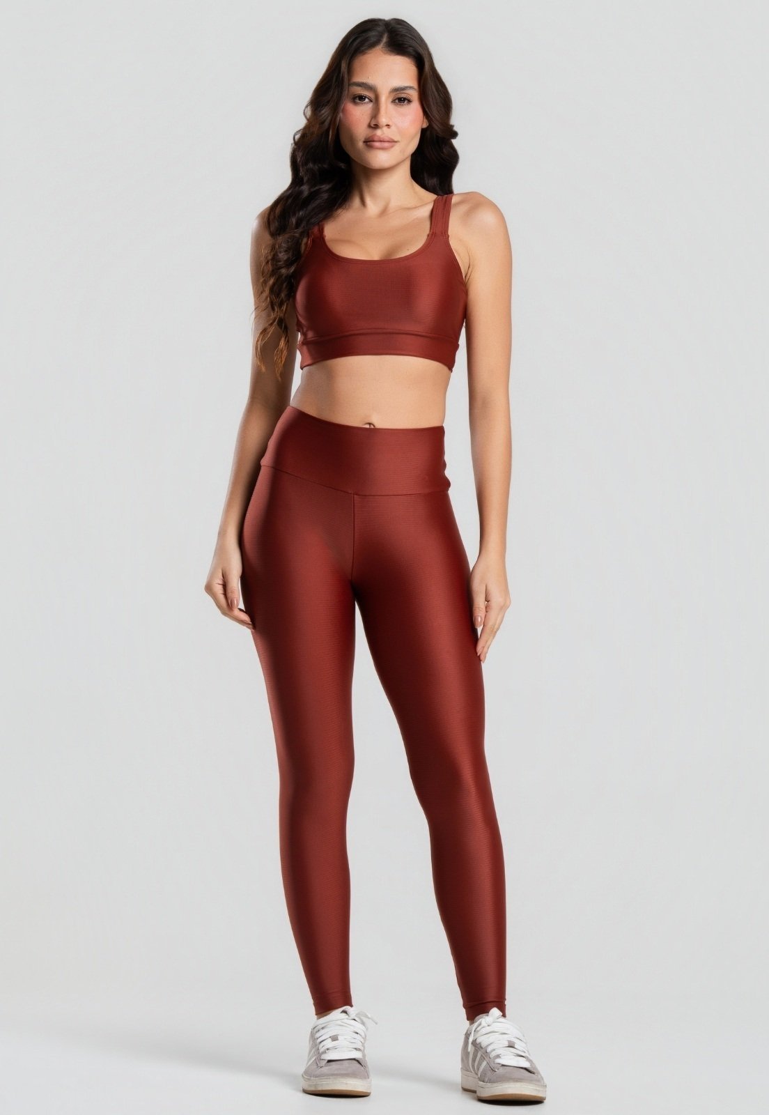 Conjunto Fitness Top Bojo Removível e Calça Legging Cintura Alta Brilho Bella Fiore Kit 2