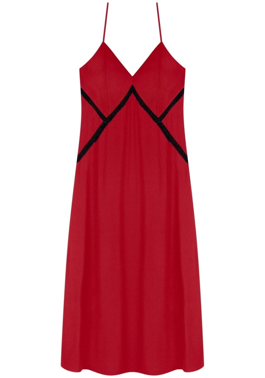 Vista 3 Vestido Midi Chá De Alças Em Viscose Com Detalhes Frontais Lez a Lez vermelho
