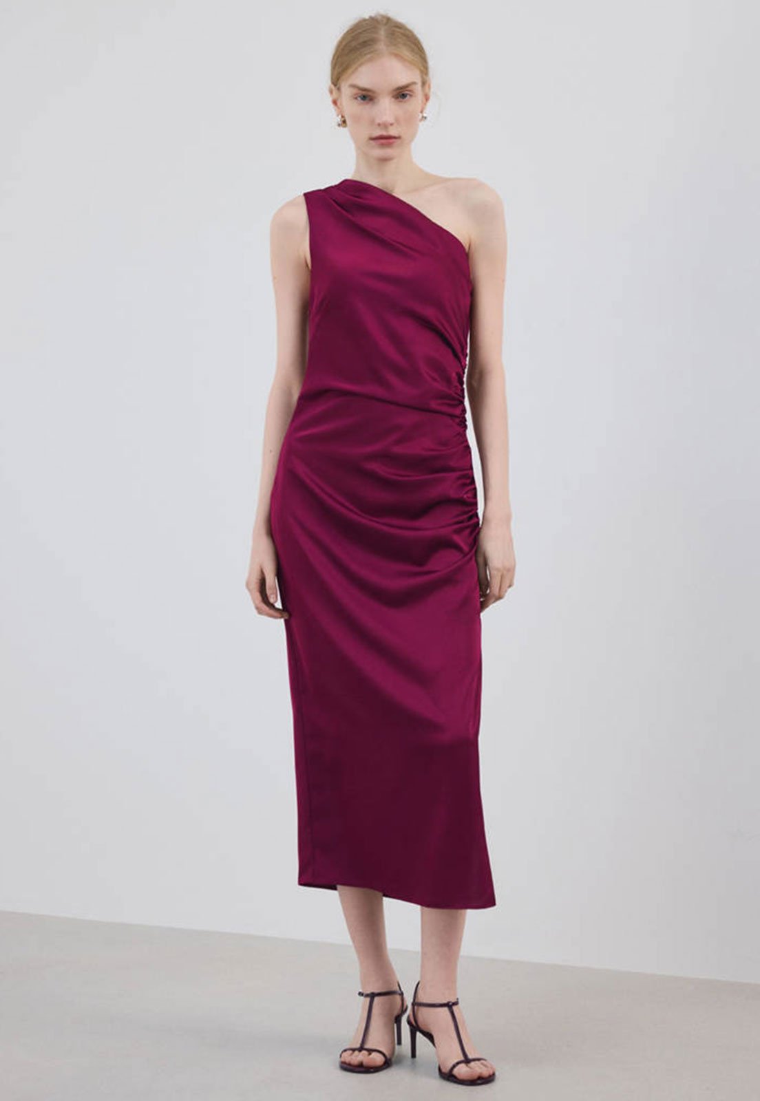 Vestido Feminino Mango Saffron Assimétrico Burgundy