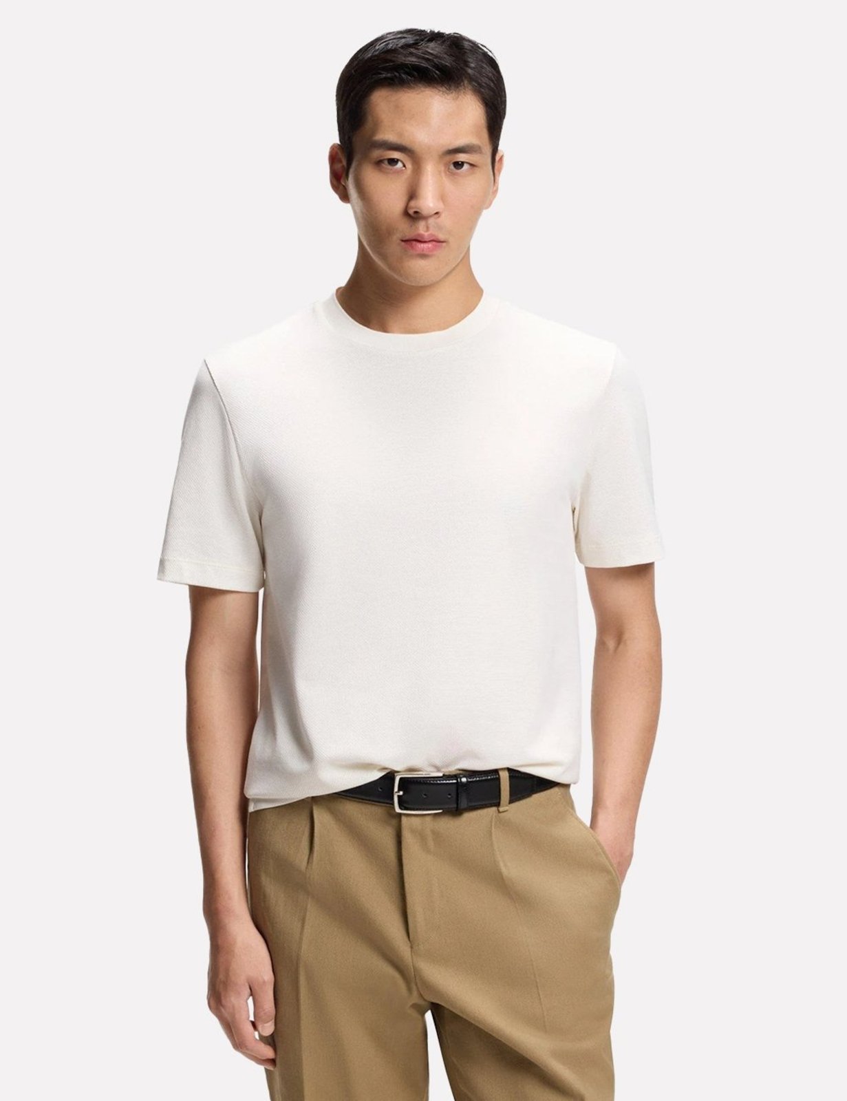 Camiseta Hugo Boss Masculina Regular H-Thompson 102 Creme
