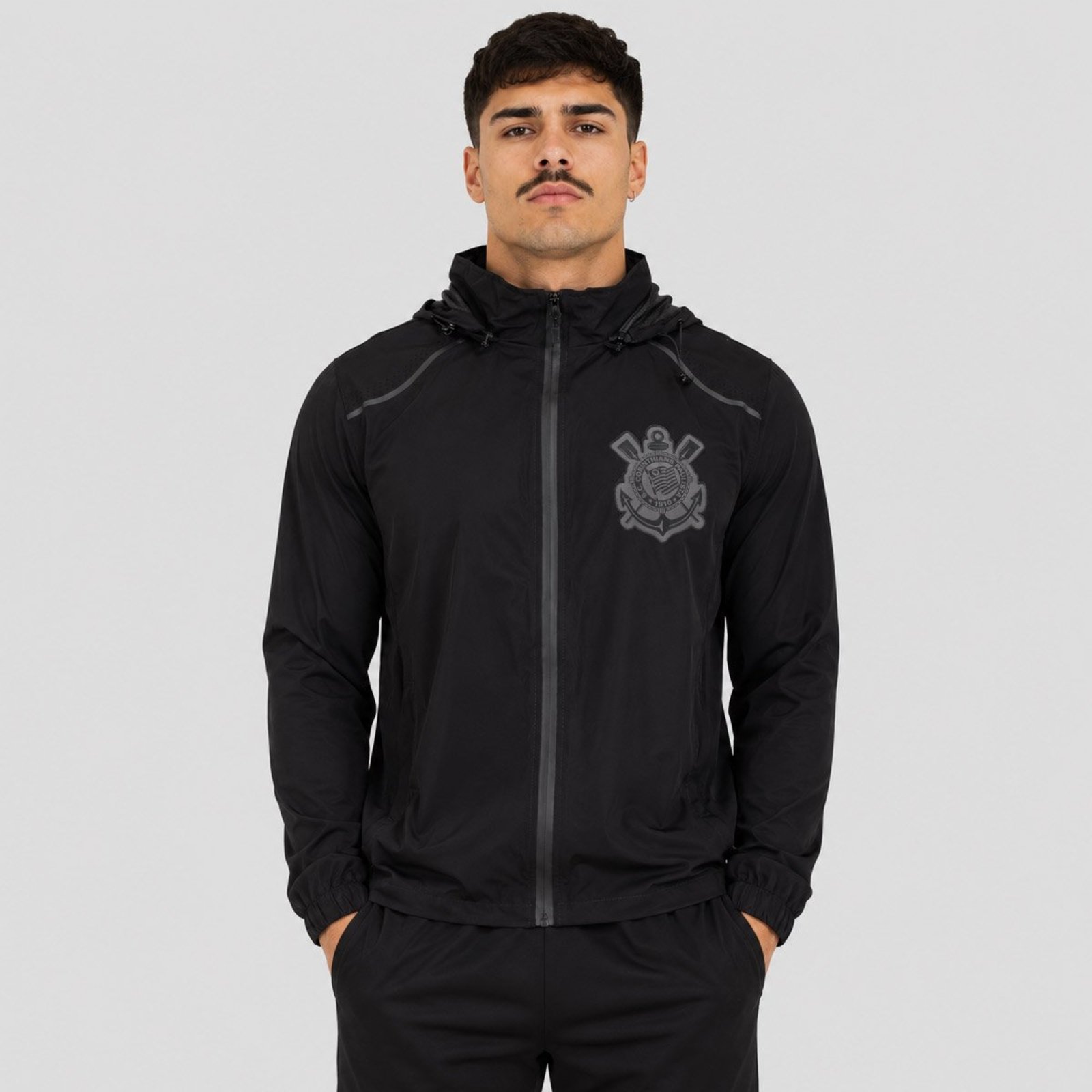 Jaqueta Corinthians Escudo com Capuz All Black