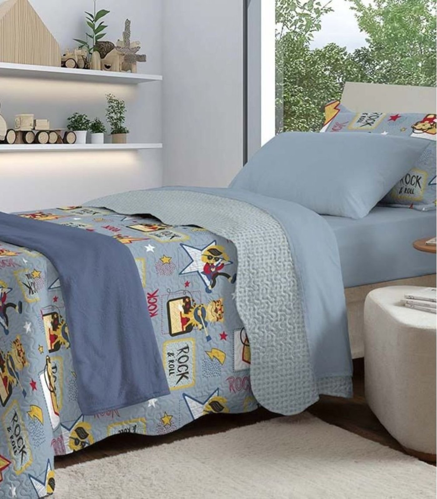 Jogo De Colcha Evolution Solteiro Camesa Azul