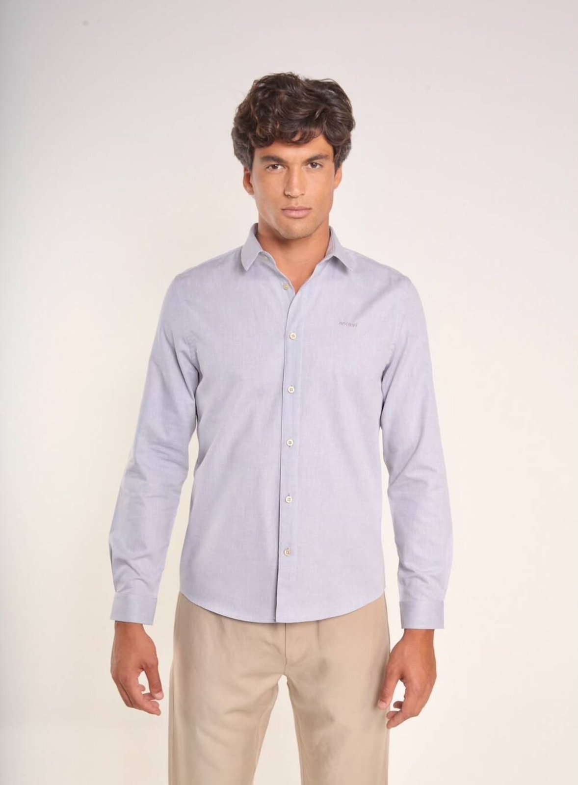 Camisa Masculina com Logo e Punhos Abotoados Colcci Cinza/Branco
