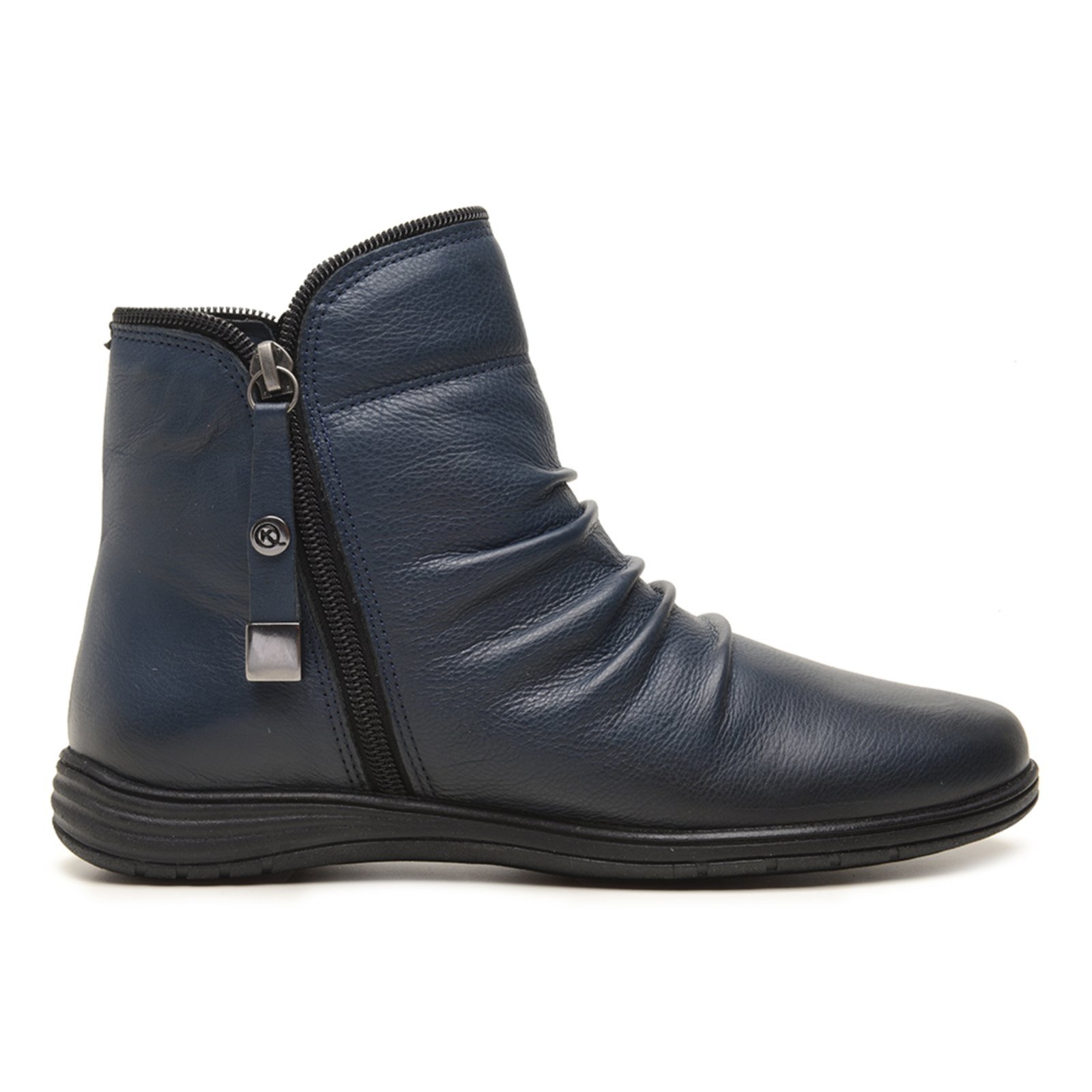 Bota Feminina Cano Curto Rasteira de Couro Azul