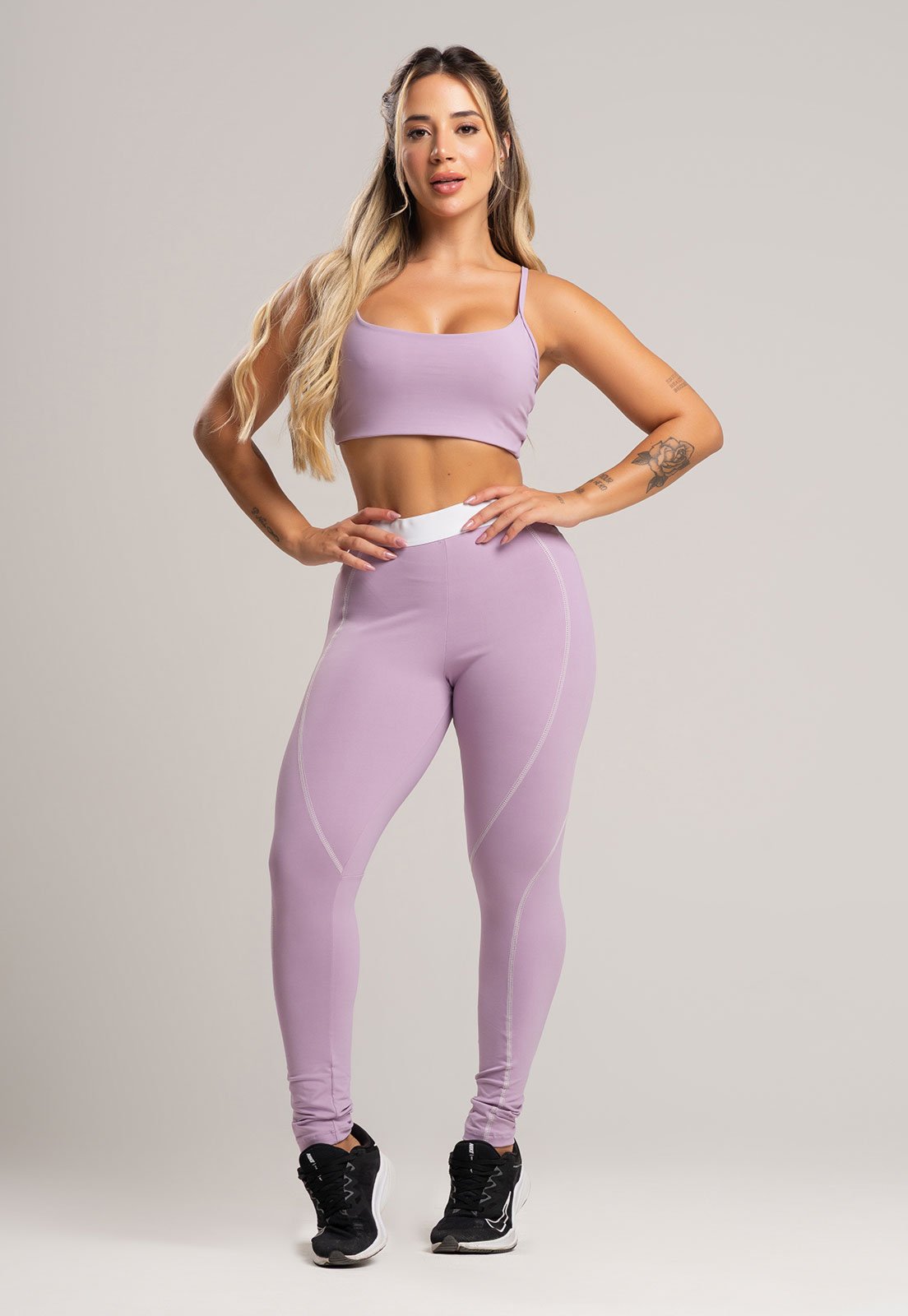 Calça Legging Academia MVB Modas com Elástico Cintura Alta Feminina Poliamida Lavanda