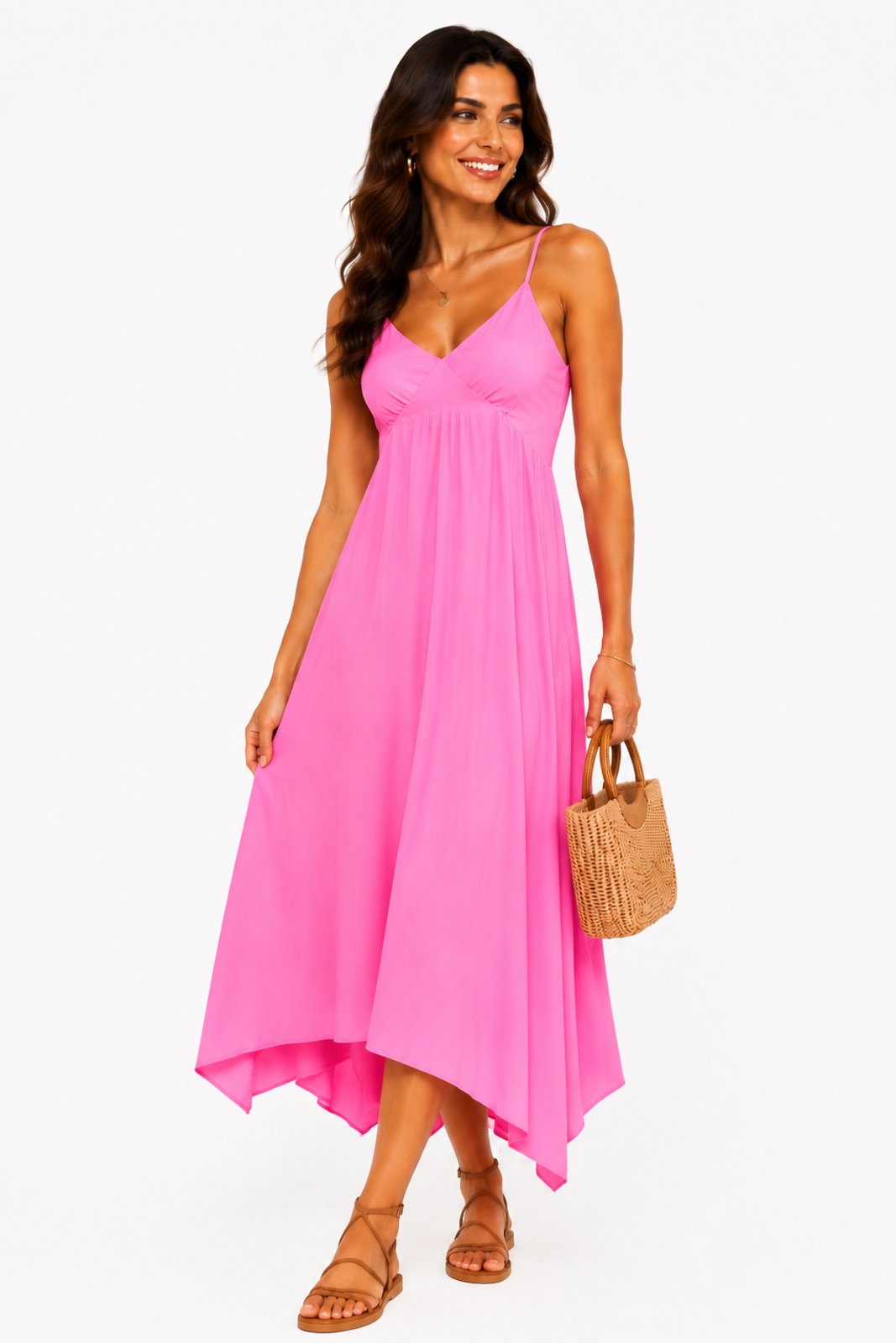 Vestido Midi D Bell Outlet Fashion Barra Assimétrica Rosa Chiclete