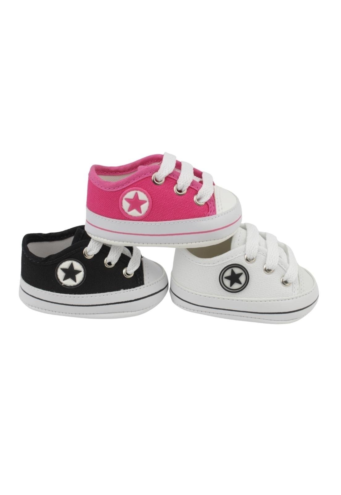 Infantil – Kit 3 pares Sapatinho de preto e branco e pink para recém nascido saída de maternidade