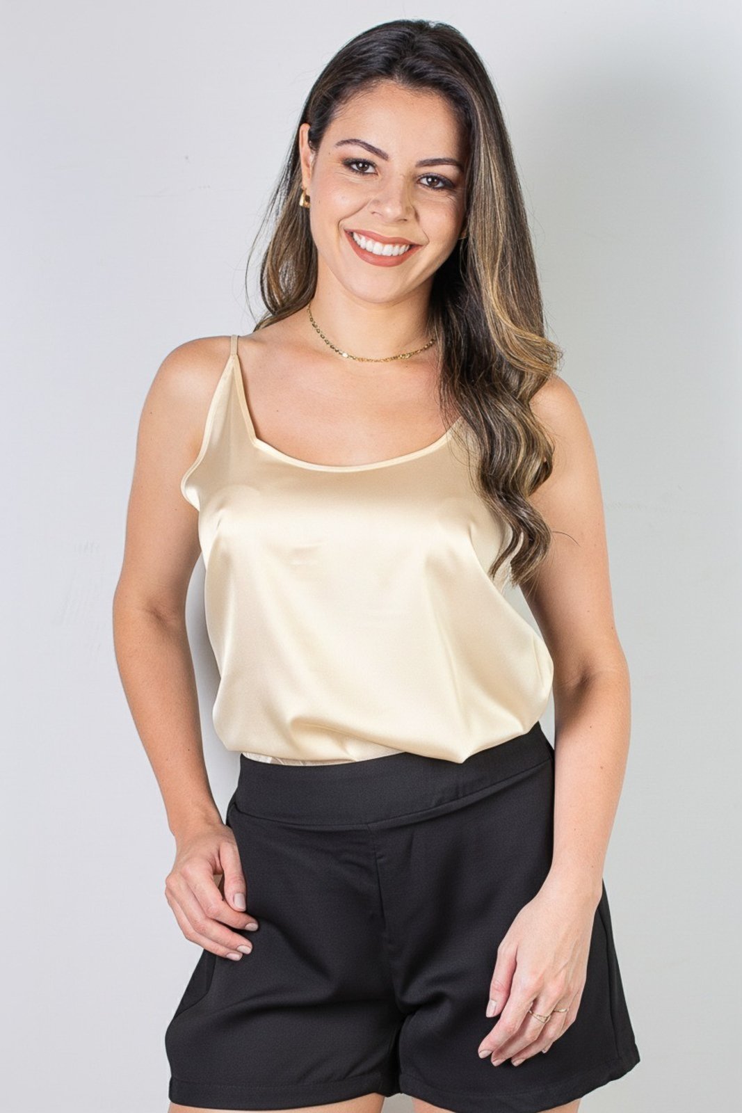 Blusa feminina de alcinha cetim 71103 – Bege