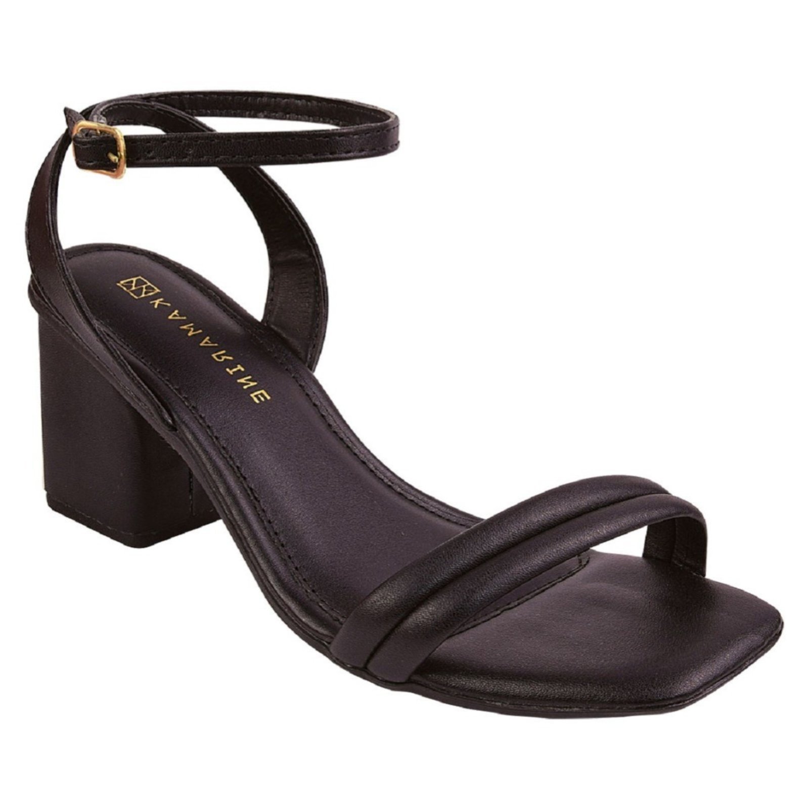 Sandália Feminina Salto Grosso Bloco Médio Elegante Macia Confortável Preto