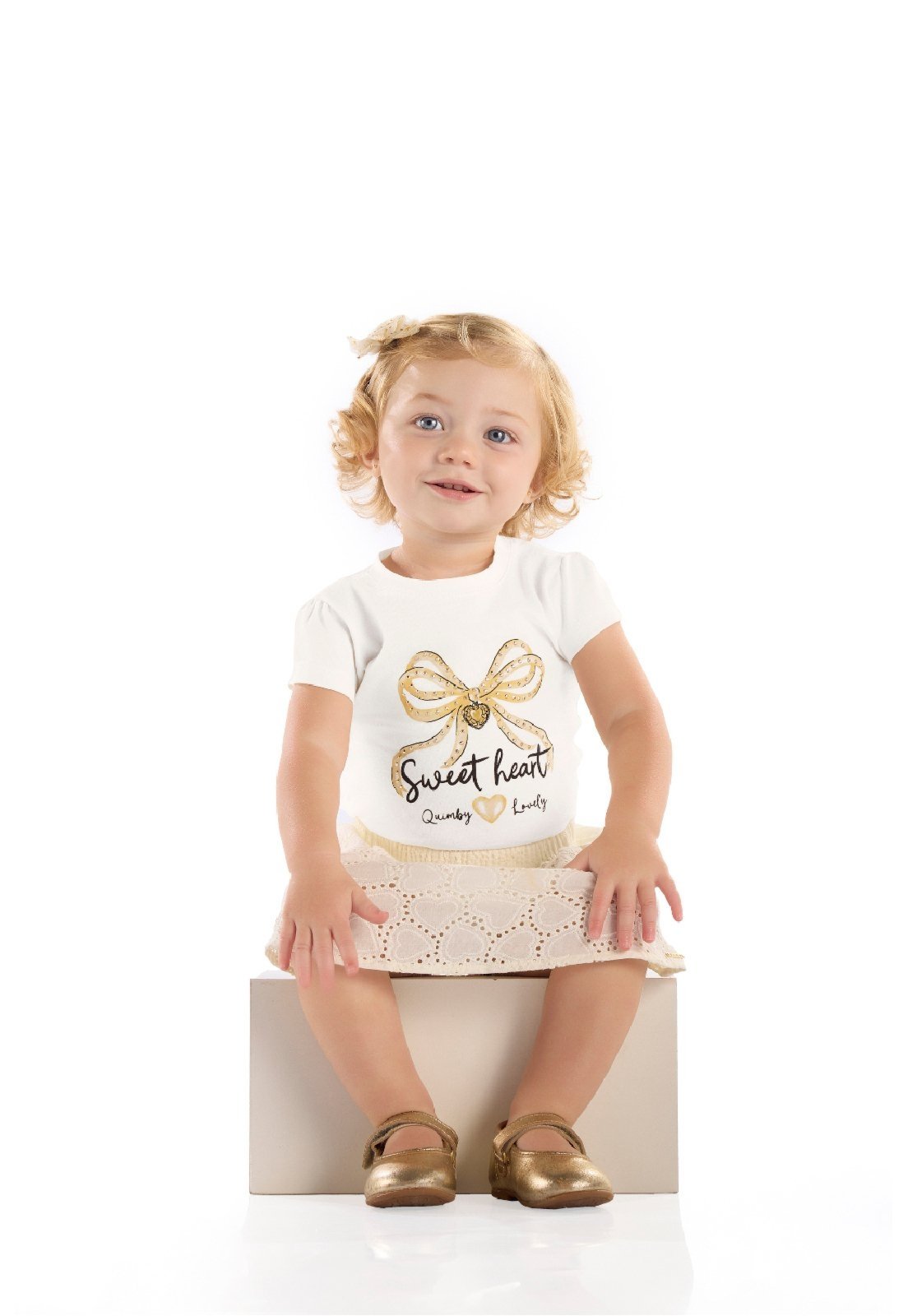 Infantil - Conjunto Blusa Estampado Saia Laise Quimby Branco