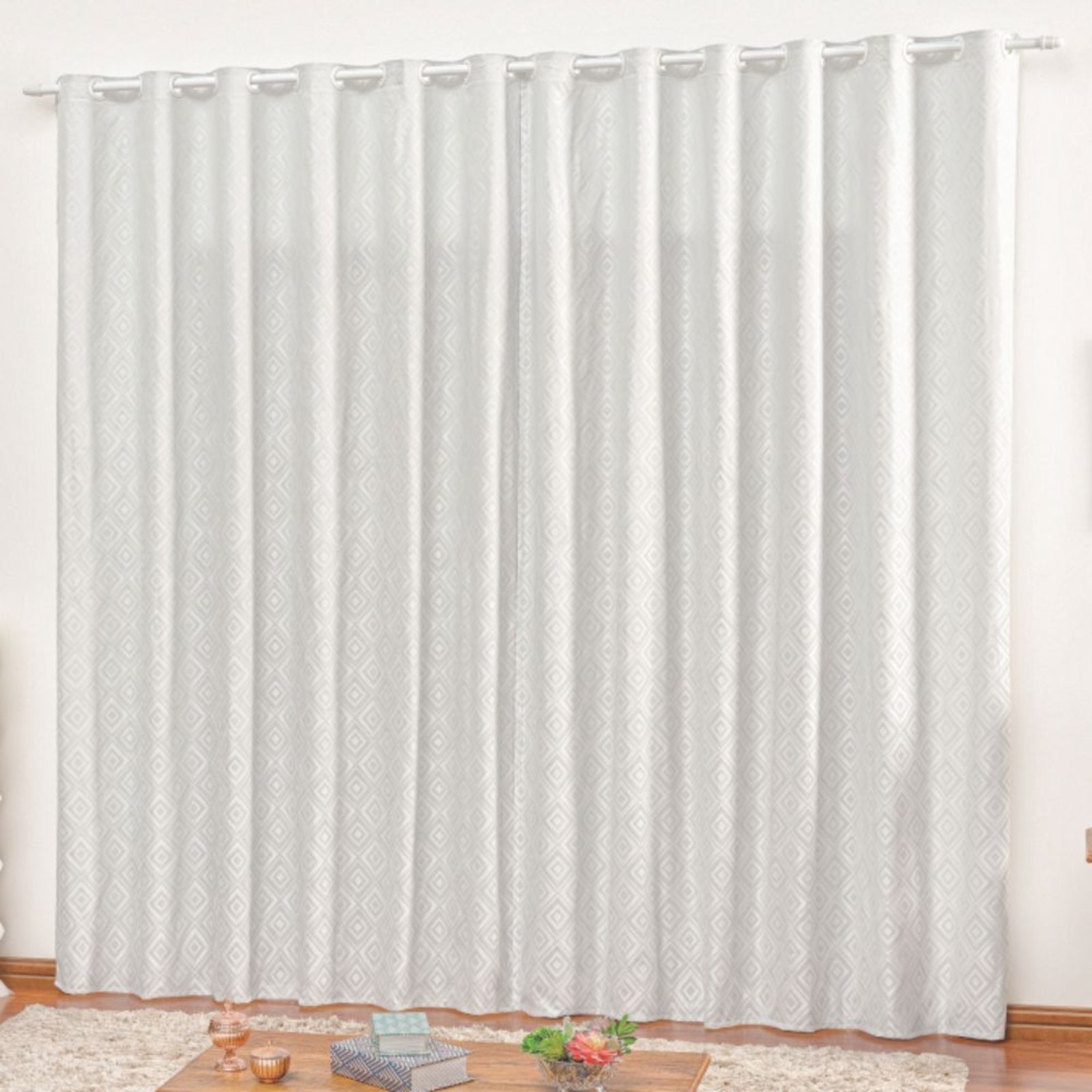 Cortina em Jacquard Degradê 3,00 x 2,70 Para Varão - Branca - 100% Poliéster