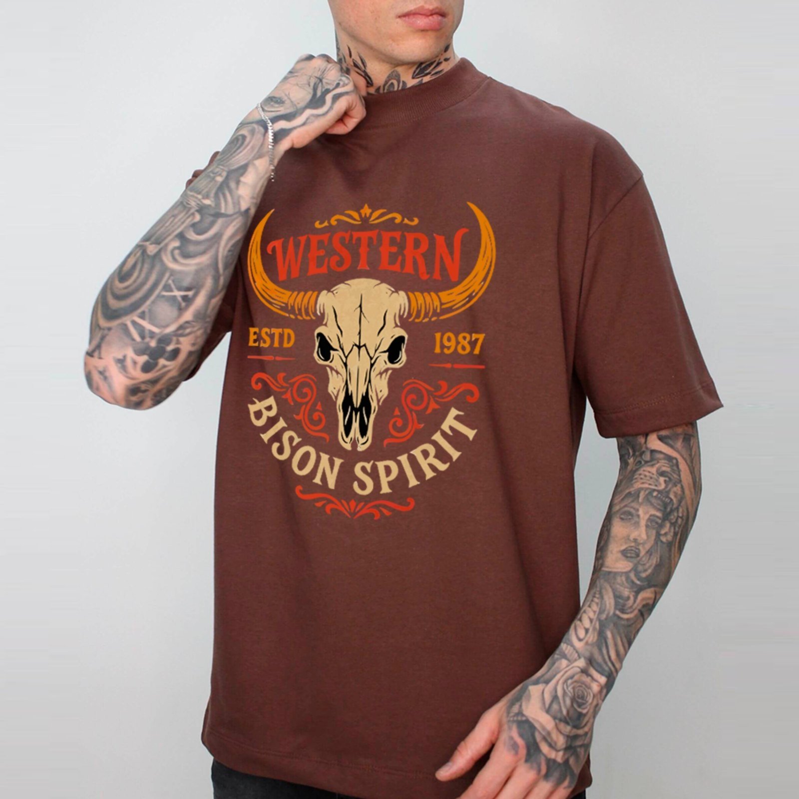Vista 2 Camiseta Ousy Unissex Streetwear Western Bison Spirit 1987 Country Oversized branco ousy branco
