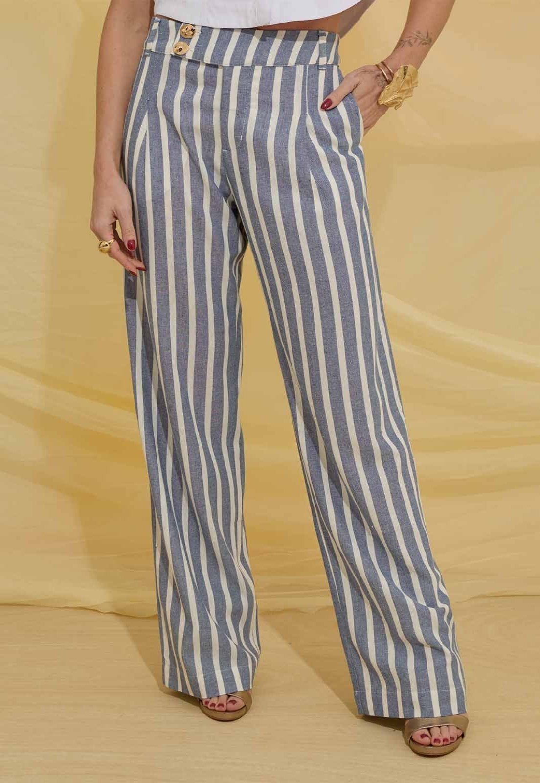 Calça Kímika Cós Alto Listrada