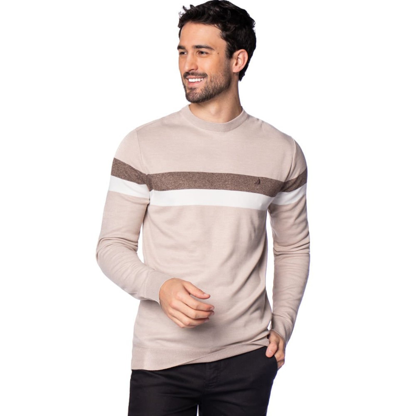 Suéter Masculino John Sailor Tricot Listras Bege/Marrom