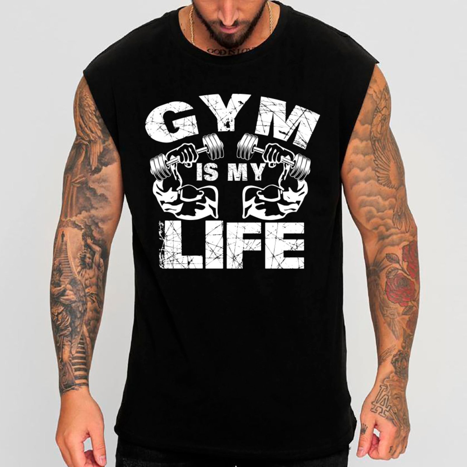 Camiseta Regata Machão Ousy Gym Is My Life Oversized Masculina Preto