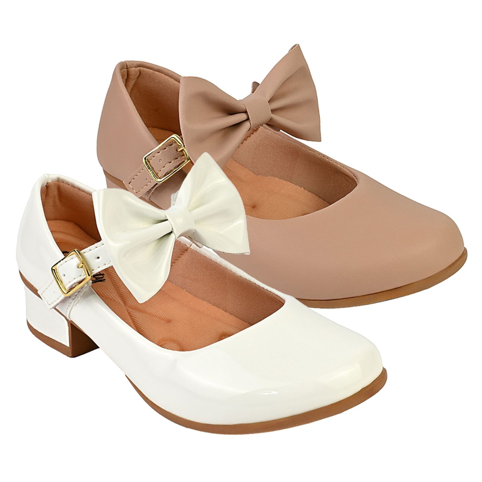 Infantil - Kit Com 2 Pares Sapatilha Feminina De Menina Boneca Do 28 Ao 36 101 - BRANCO E NUDE FOSCO 505
