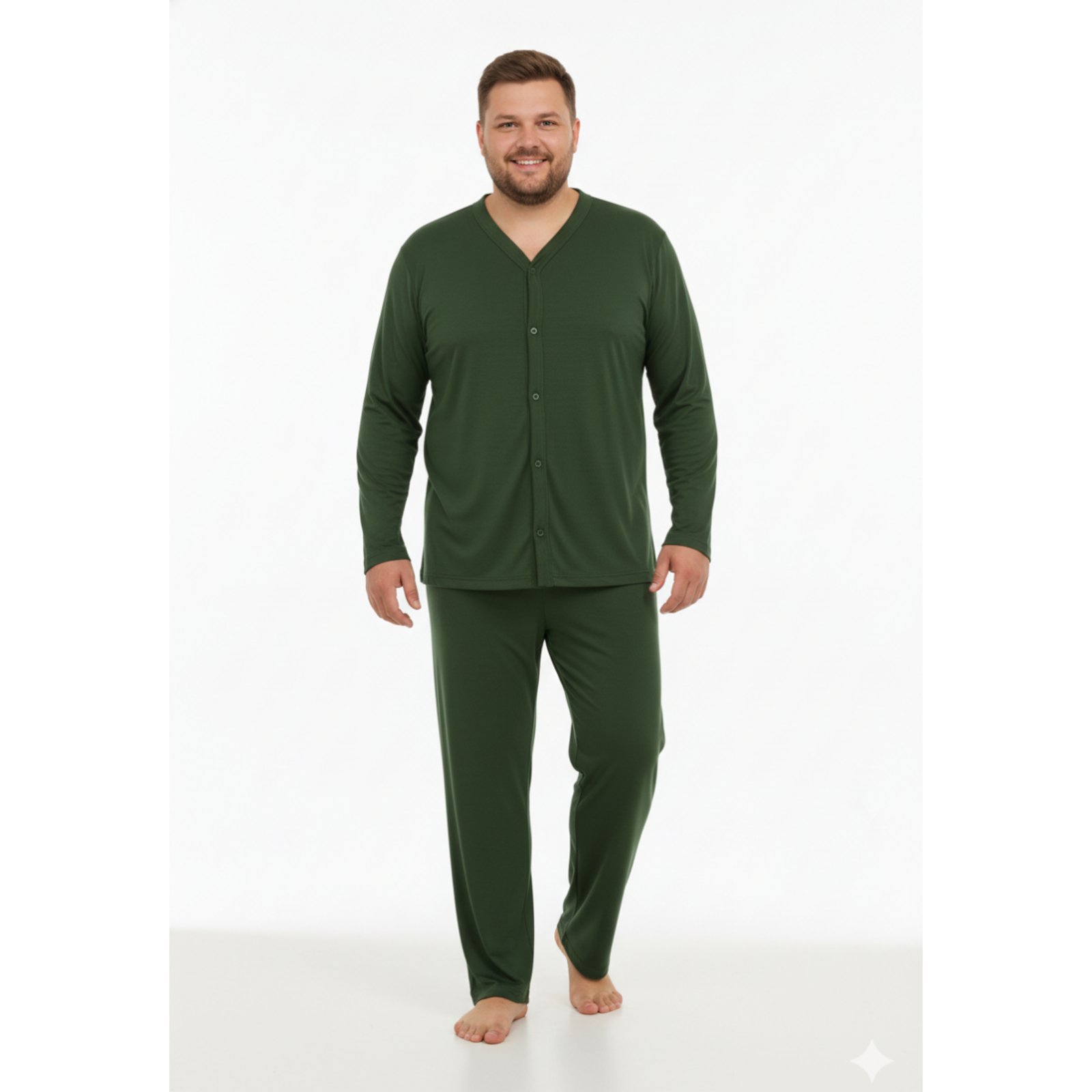 Vista 2 Pijama Americano Masculino Aberto Plus Size Adulto Inverno Comprido Frio Malha Fria Manga Longa G1 G2 G3 G4 50 52 54 Conforto Botão Abotoado Homen Mechler verde/verde militar/verde oliva verde Mechler verde/verde militar/verde oliva verde