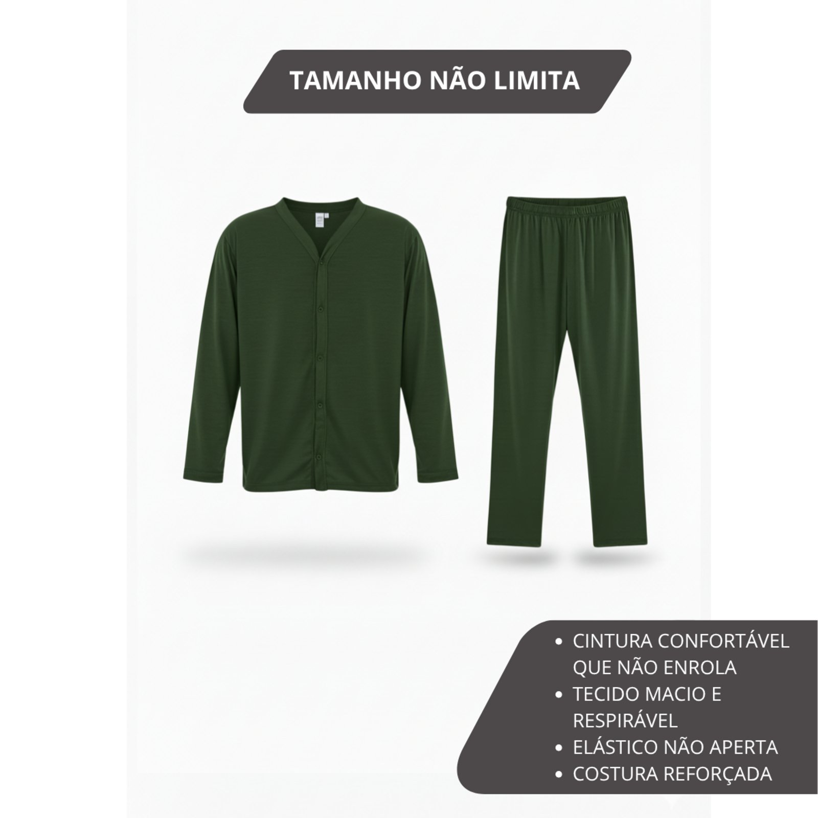 Vista 3 Pijama Americano Masculino Aberto Plus Size Adulto Inverno Comprido Frio Malha Fria Manga Longa G1 G2 G3 G4 50 52 54 Conforto Botão Abotoado Homen Mechler verde/verde militar/verde oliva verde Mechler verde/verde militar/verde oliva verde