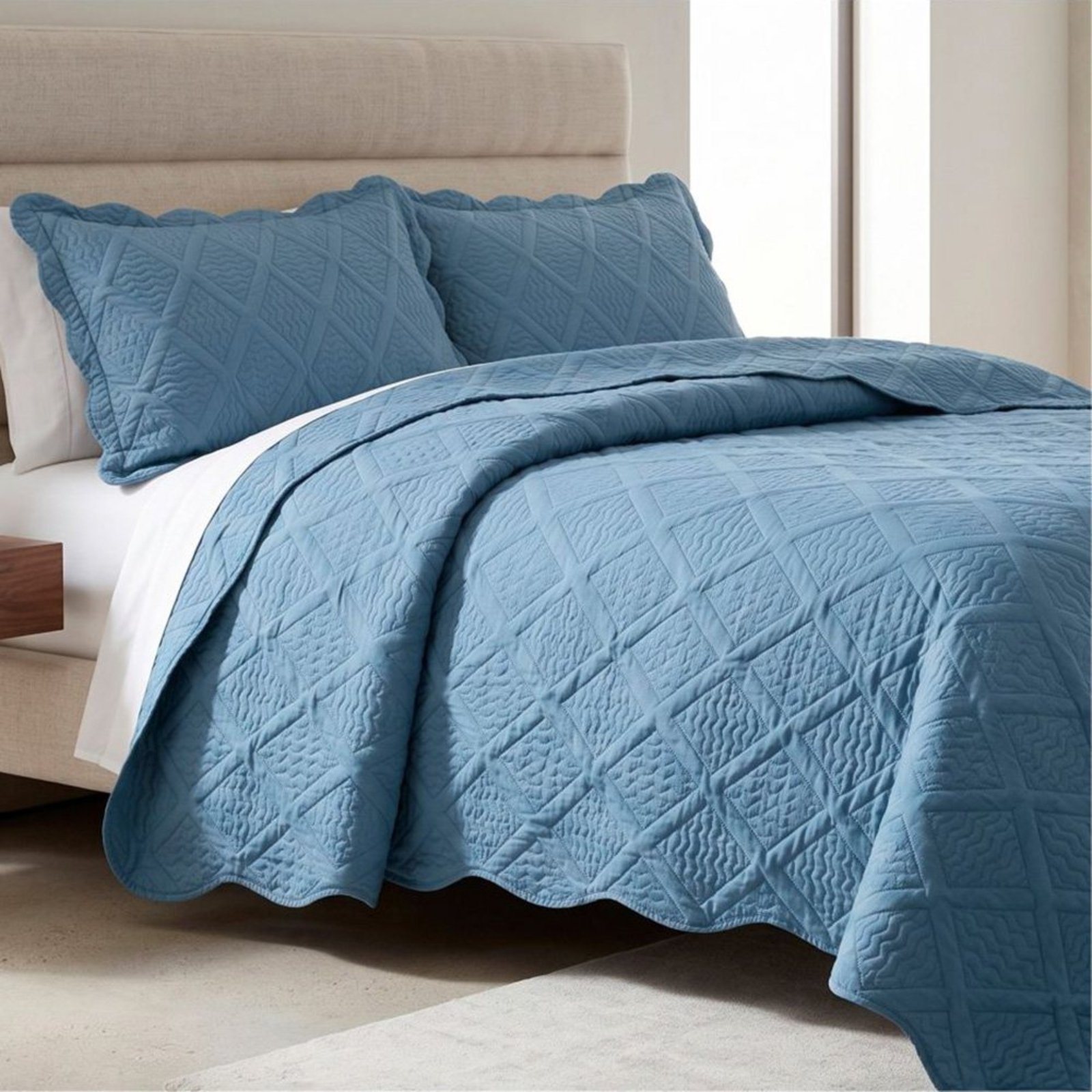 Cobre Leito Colcha Vila Real Queen 3 Peças Dupla Face - Azul