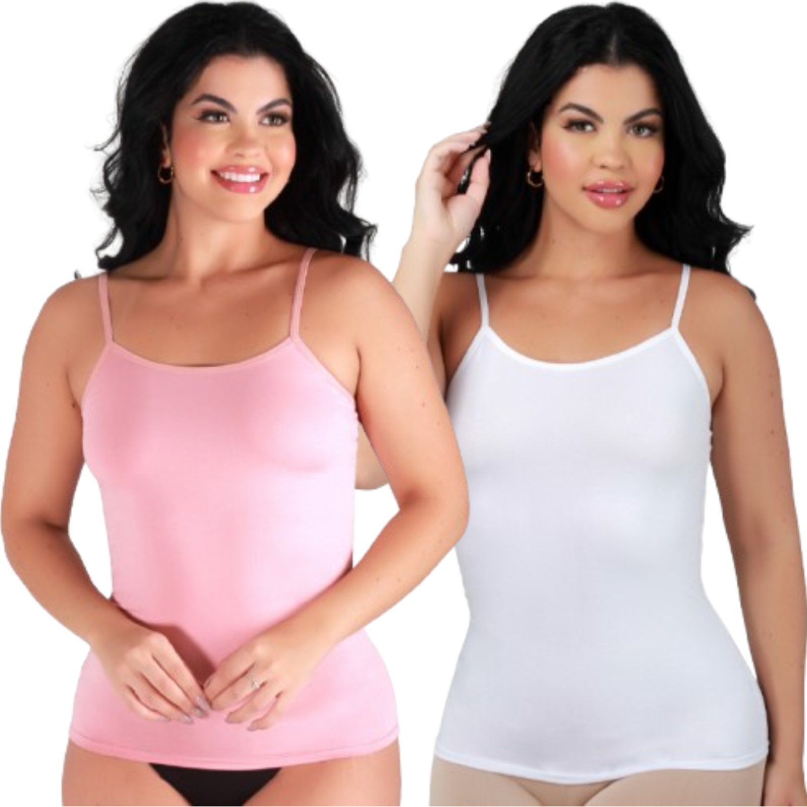 Kit 2 Camisete Segunda Pele Reflexo Íntimo Regata Anágua Alça Fina Rosa e Branco
