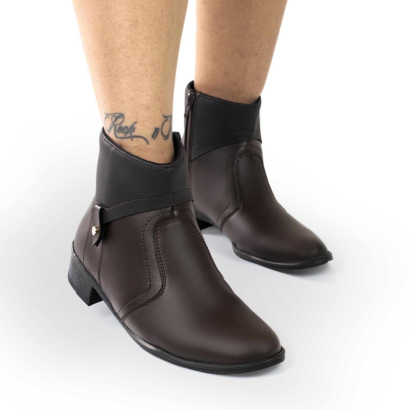 Bota Casual Feminina Bredeni Moderna Confortável Zíper Lateral Cano Curto Salto Baixo Dia A Dia Café