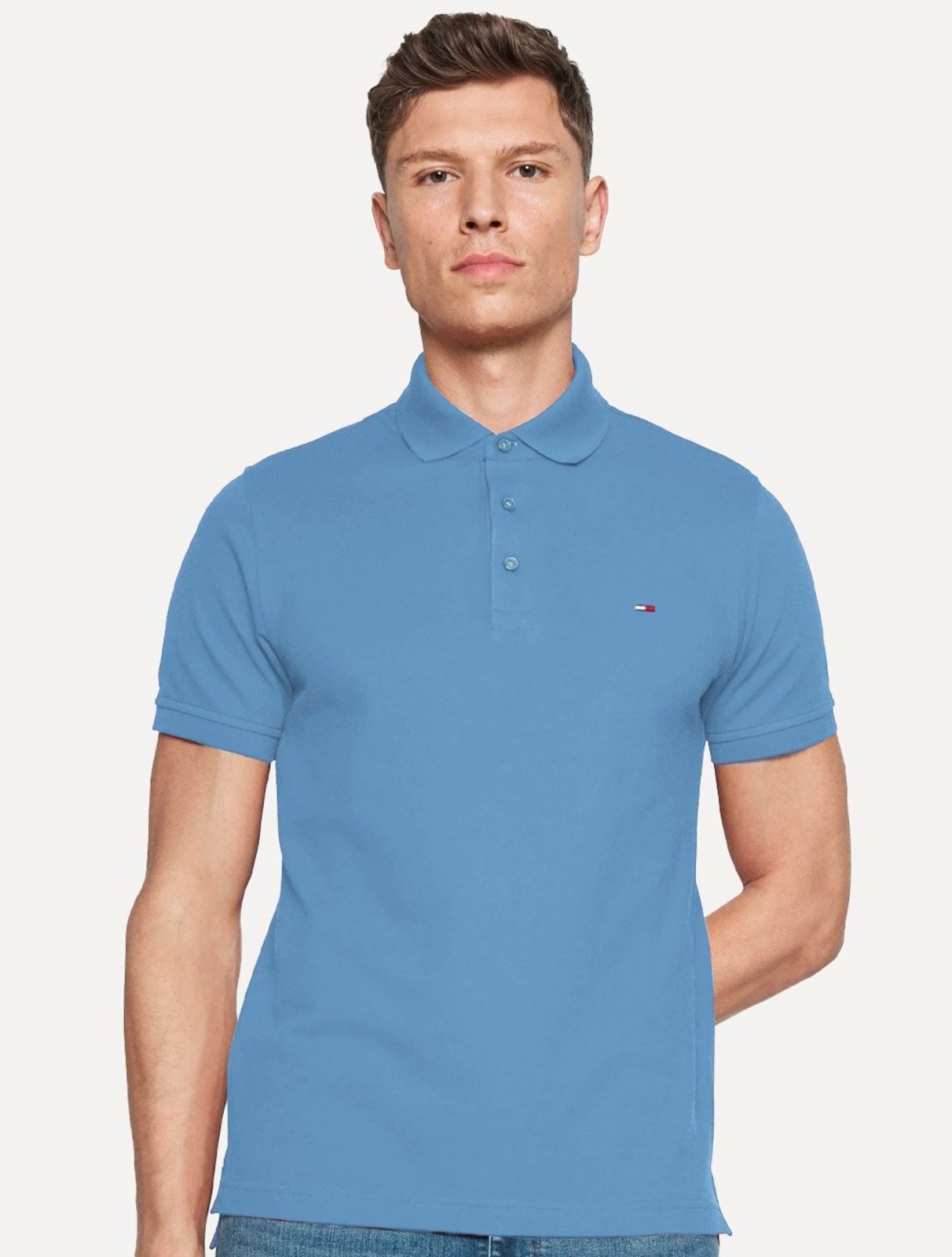 Camisa Polo Tommy Hilfiger Masculina Piquet Regular Placket Azul Celeste