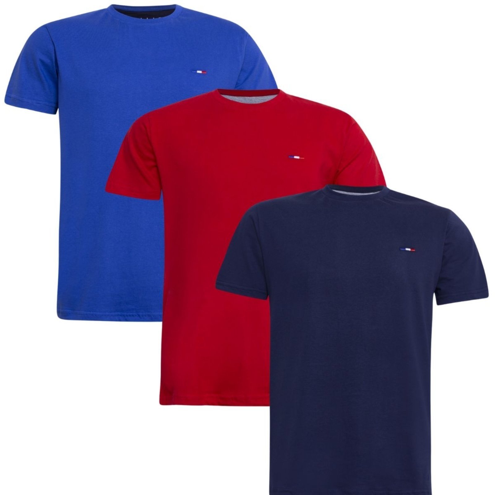 Kit 3 Peças Camisetas Básicas Masculina Industrie em Algodão Premium no Estilo Tommy Bordado França Azul